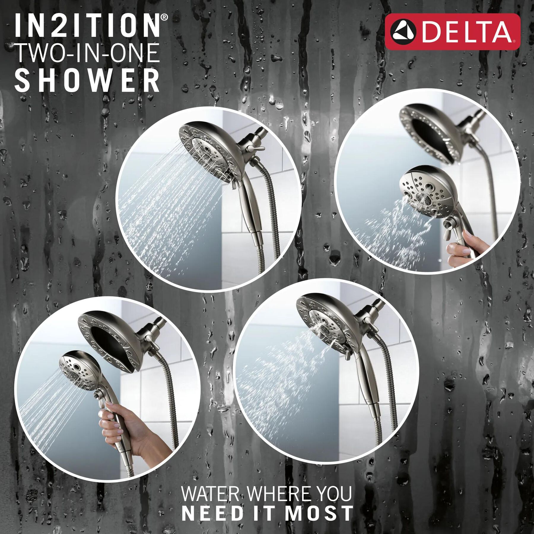H<sub>2</sub>Okinetic&reg; In2ition&reg; 5-Setting Two-in-One Shower