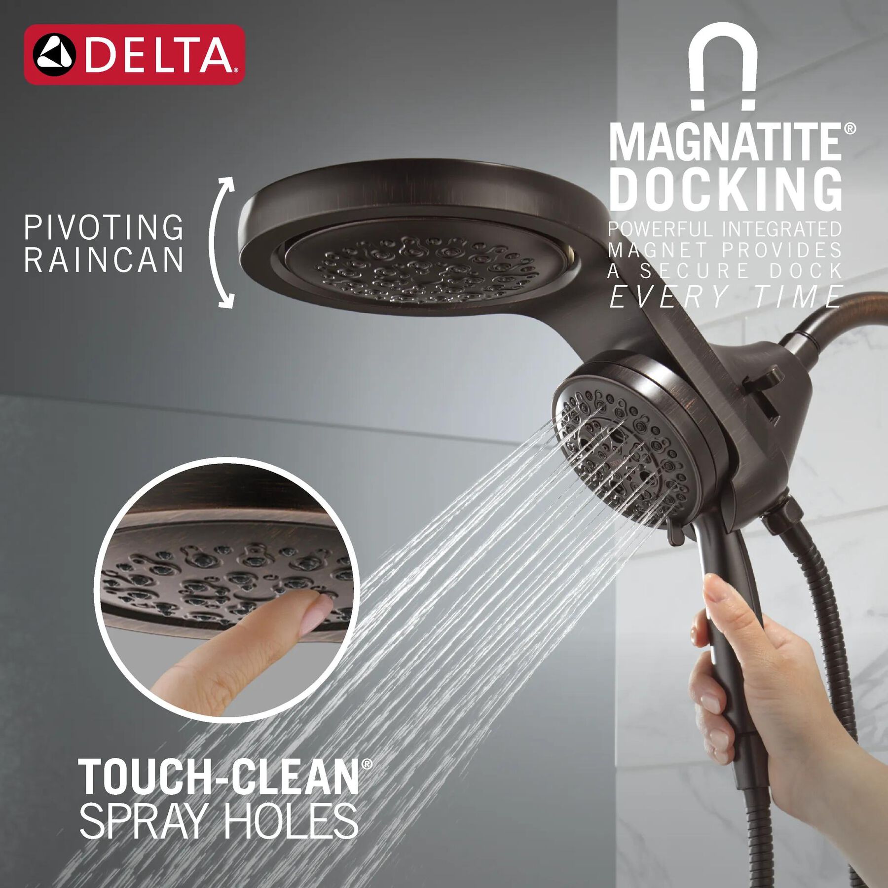 HydroRain&reg; H<sub>2</sub>Okinetic&reg; 5-Setting Two-in-One Shower Head