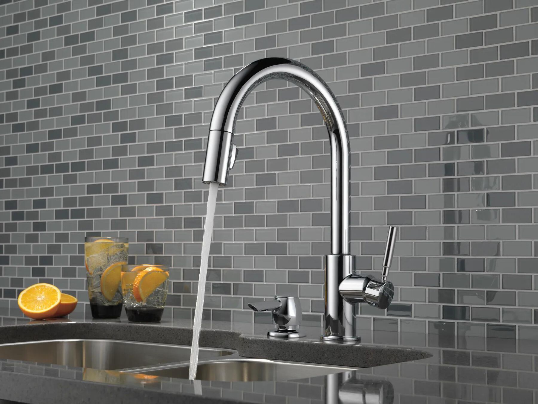 Single Handle Pull-Down Kitchen Faucet with Soap Dispenser (Recertified)