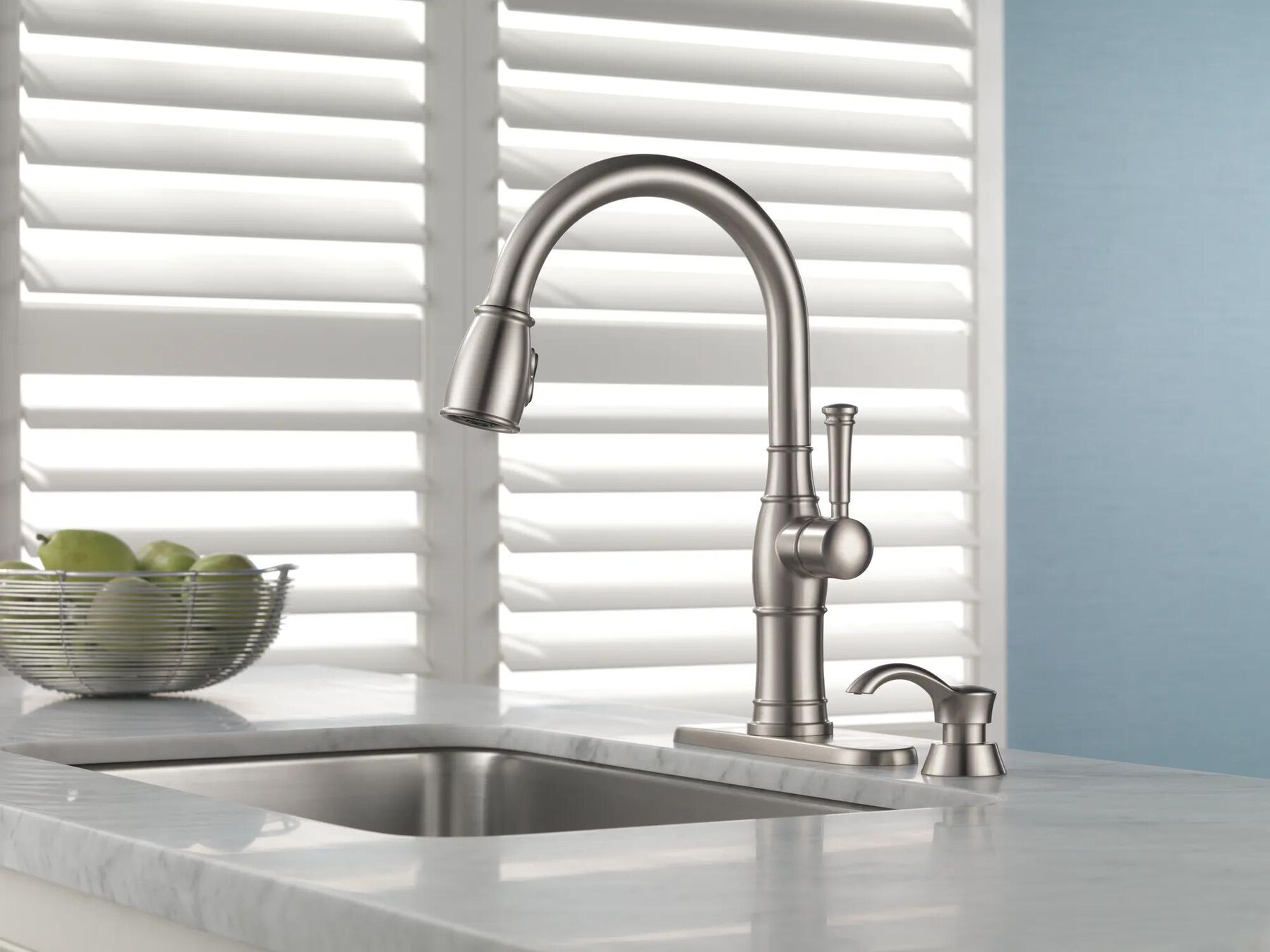 Single Handle Pull-Down Kitchen Faucet with Soap Dispenser