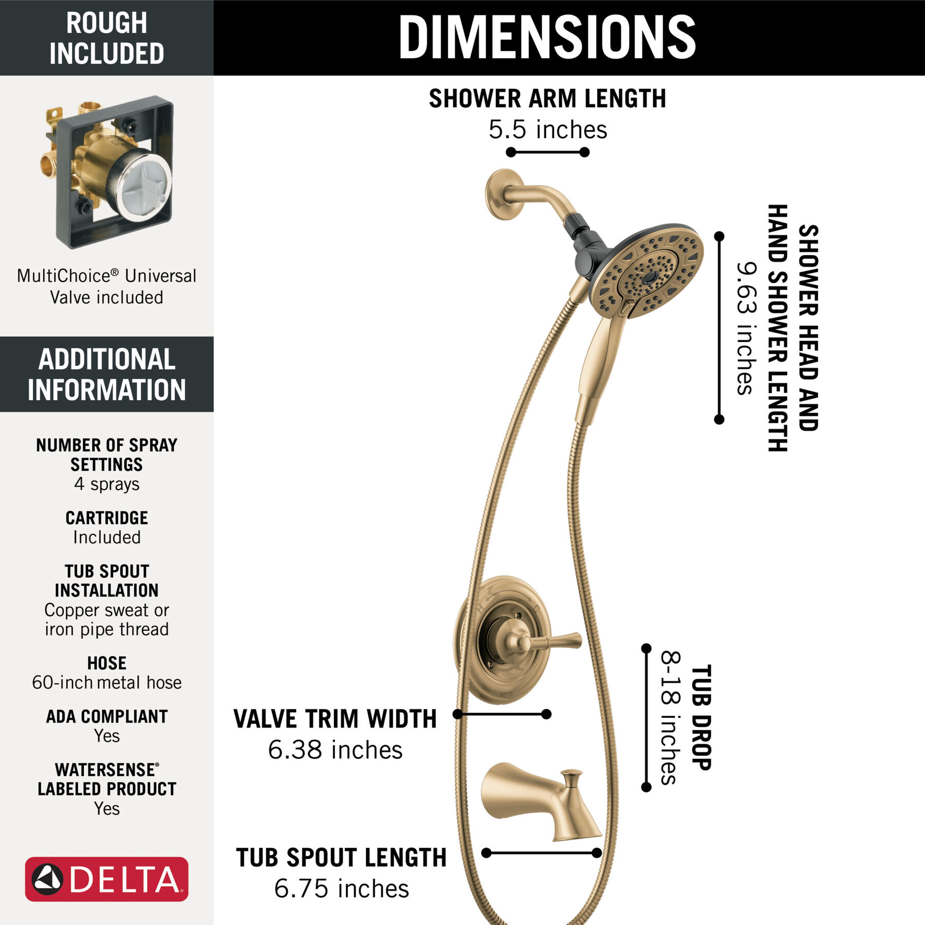 Centerset Lavatory Faucet with 14 Series Tub Shower Trim and Rough Bundle