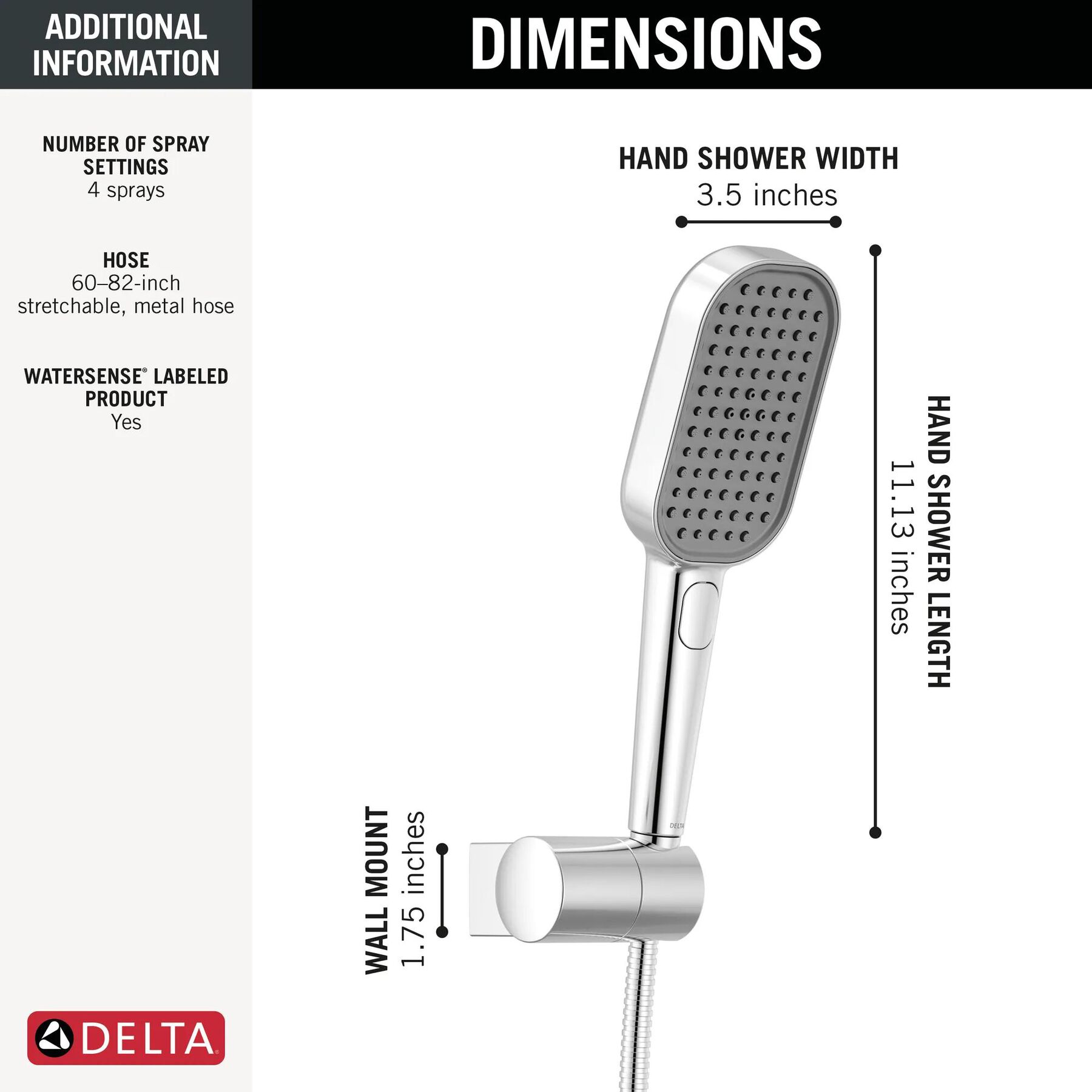 4-Setting Hand Shower with Wall Mount featuring FeatherRain&trade; Spray