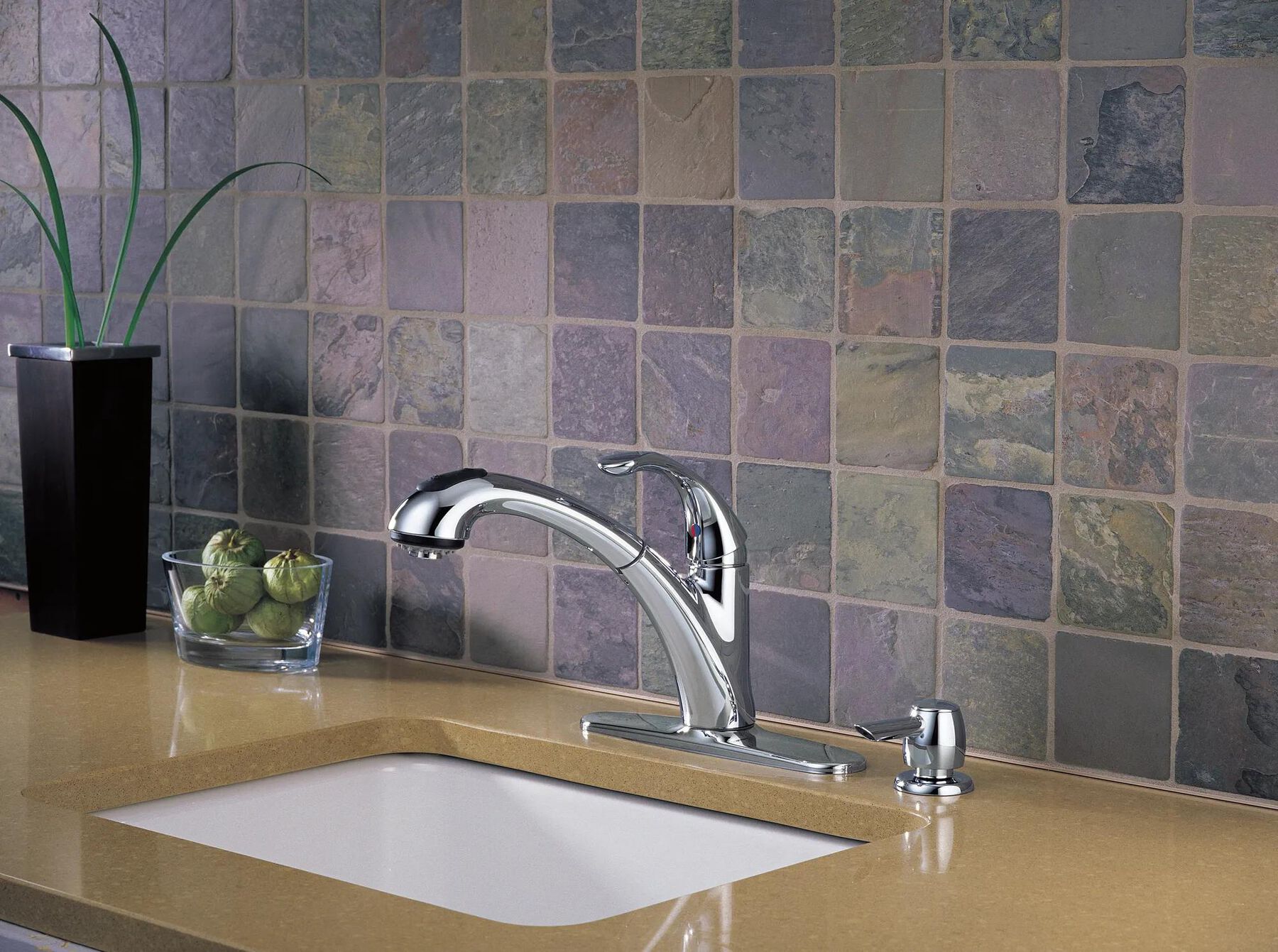 Single Handle Pull-Out Kitchen Faucet with Soap Dispenser