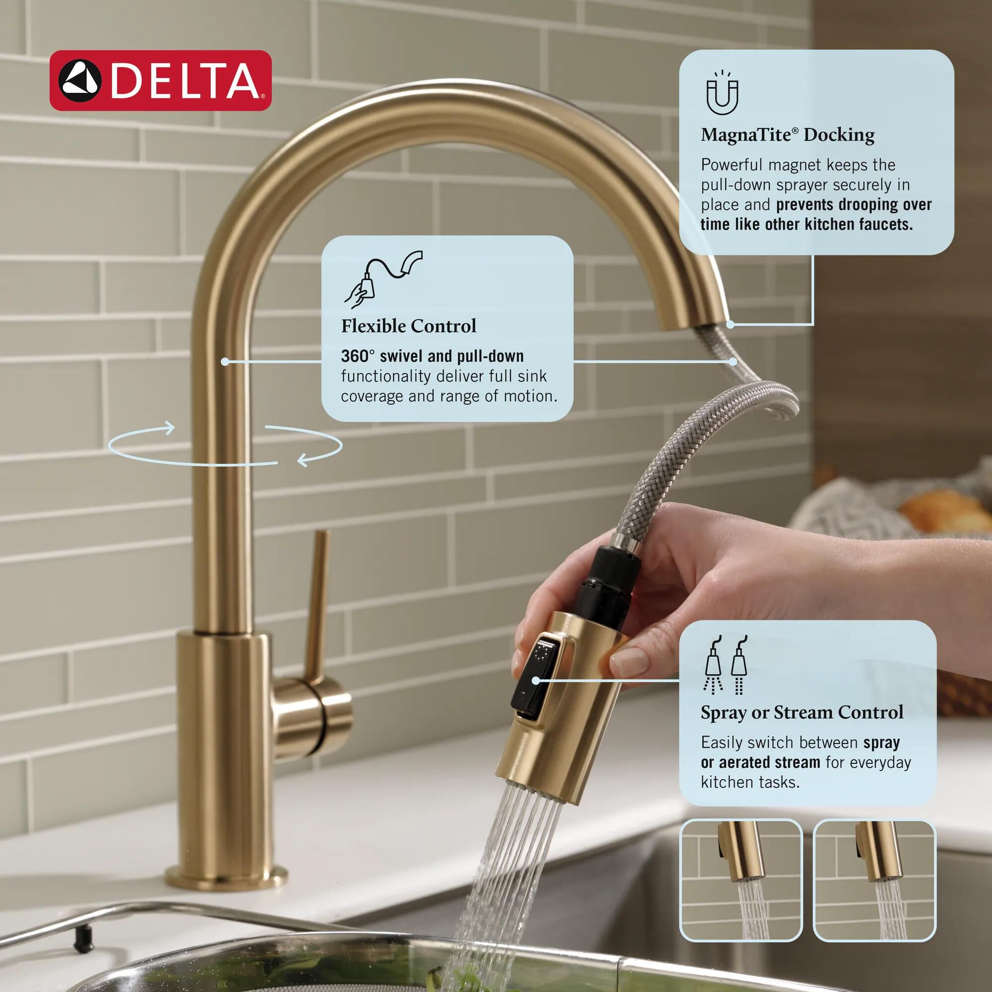 Single Handle Pull-Down Kitchen Faucet in Champagne Bronze 9159-CZ