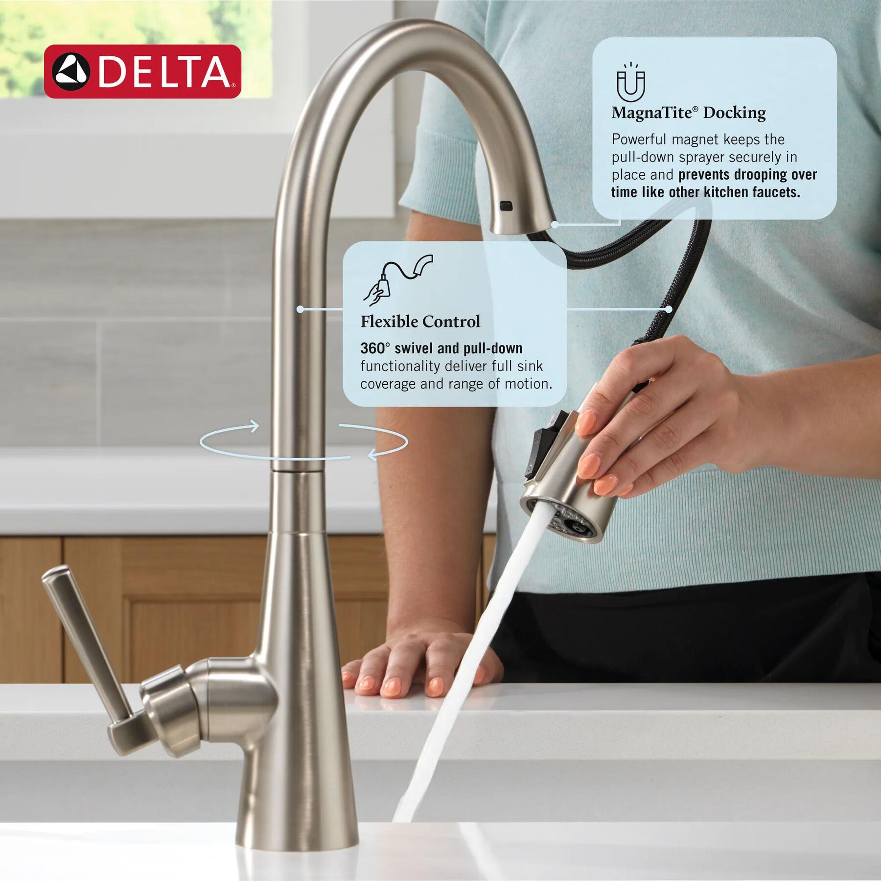 Single Handle Pull-Down Kitchen Faucet with Soap Dispenser and ShieldSpray&reg; Technology