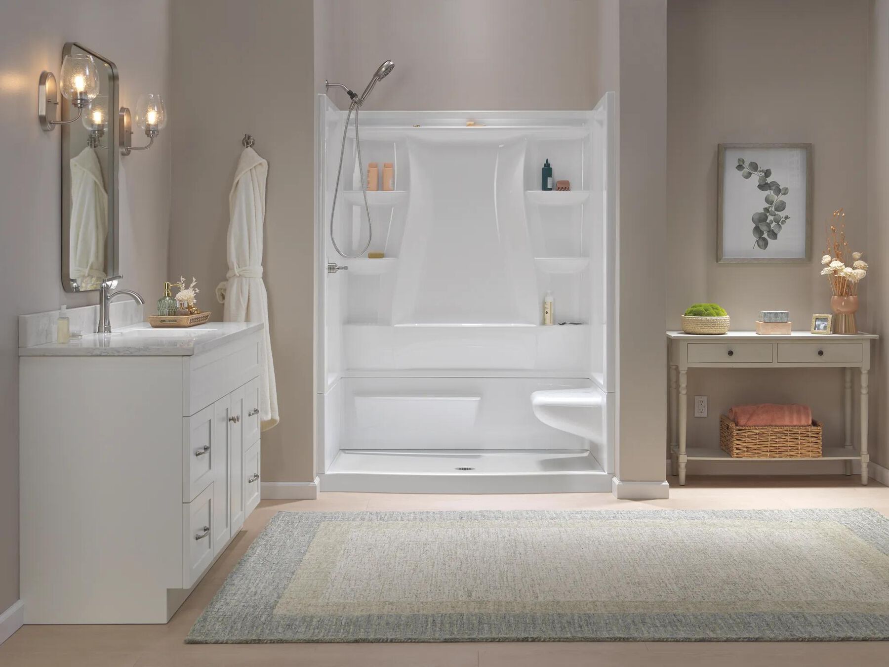 60x32 Alcove Shower Bundle - Right Seat Center Drain Curve