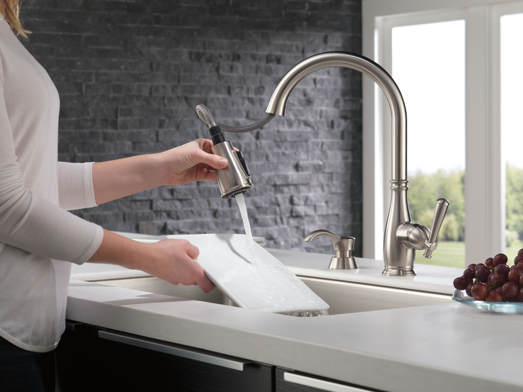 Single Handle Pull-Down Kitchen Faucet with Soap Dispenser and ShieldSpray&reg; Technology (Recertified)