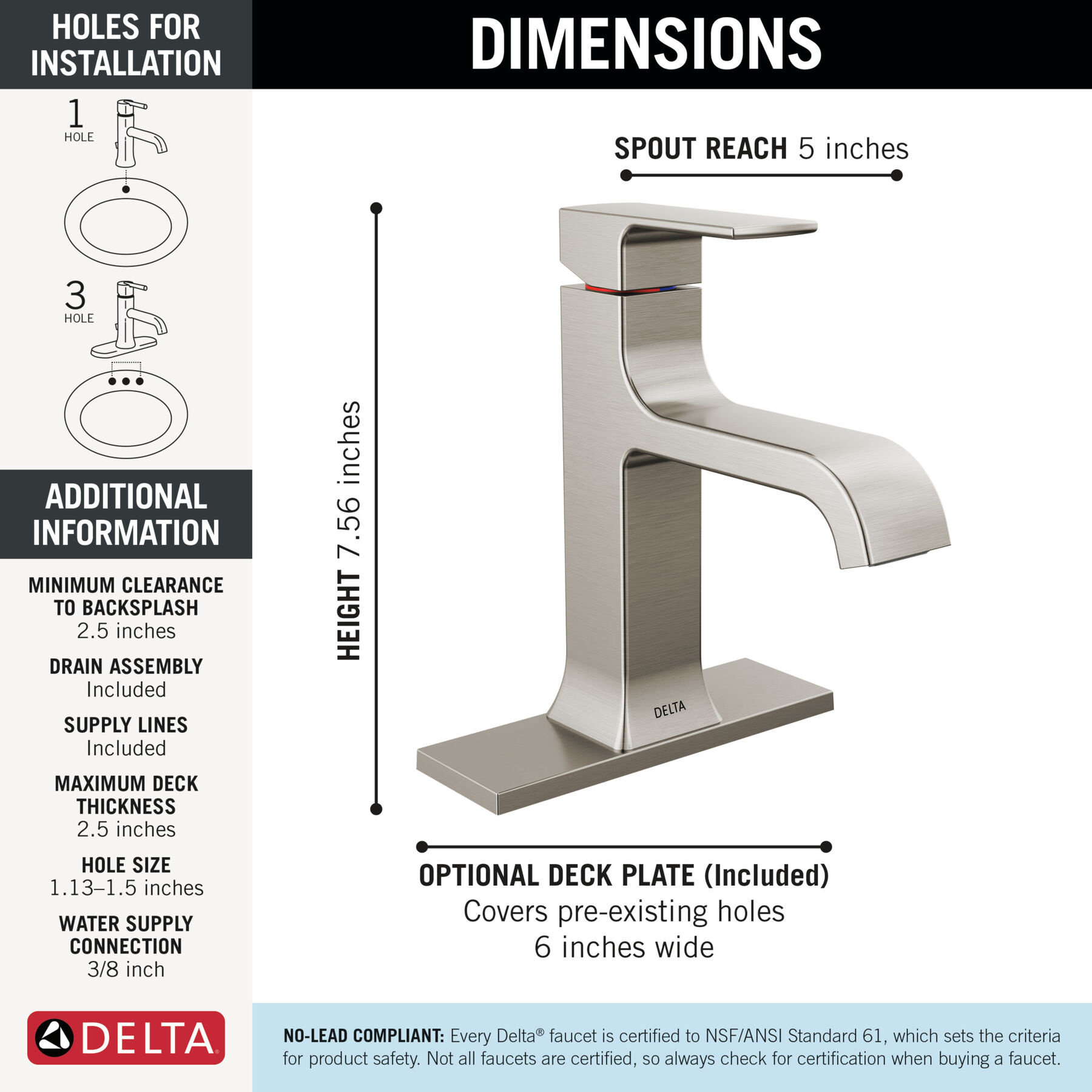 Single Handle Bathroom Faucet Curved Spo (Recertified)