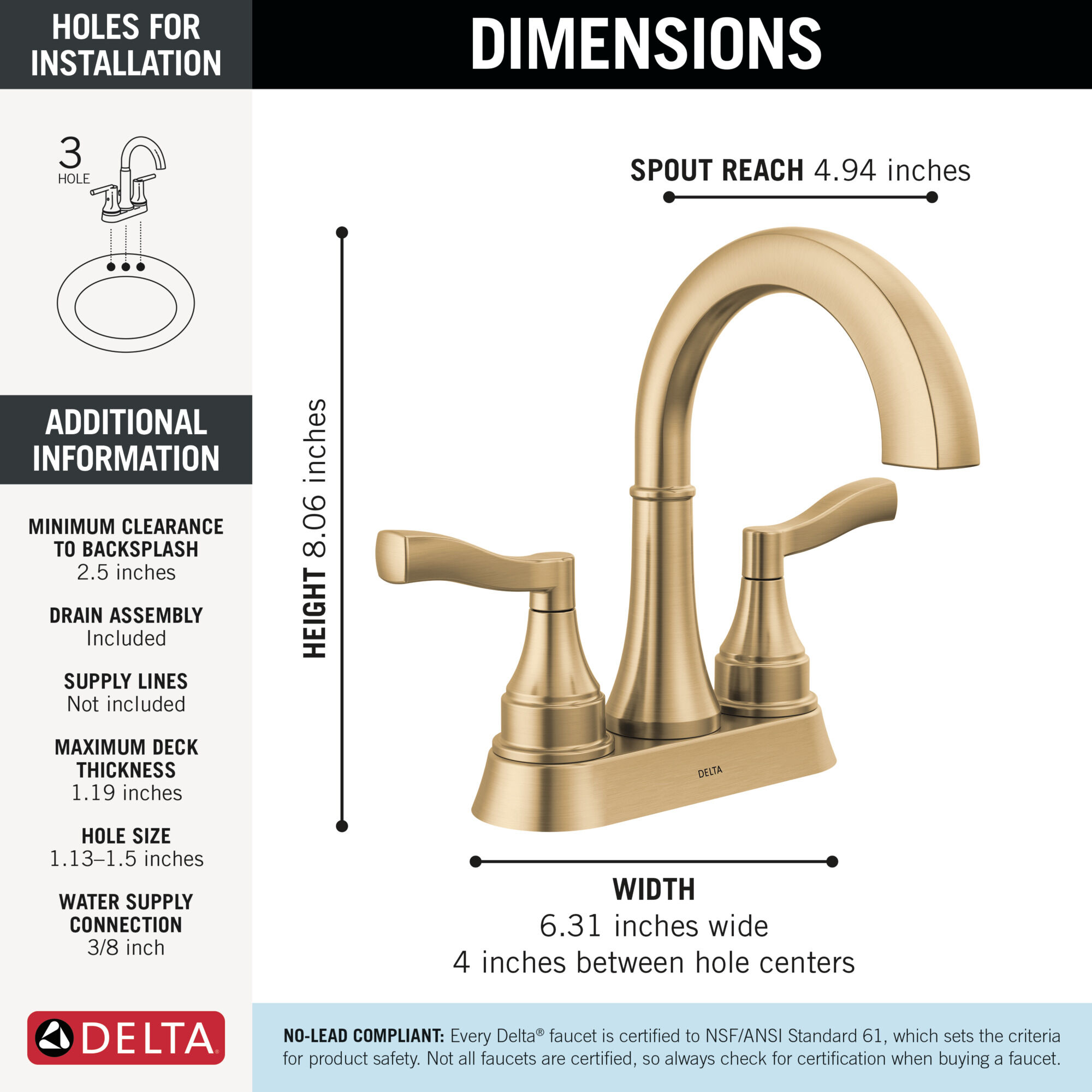 Two Handle Centerset Bathroom Faucet in Champagne Bronze 25822LF