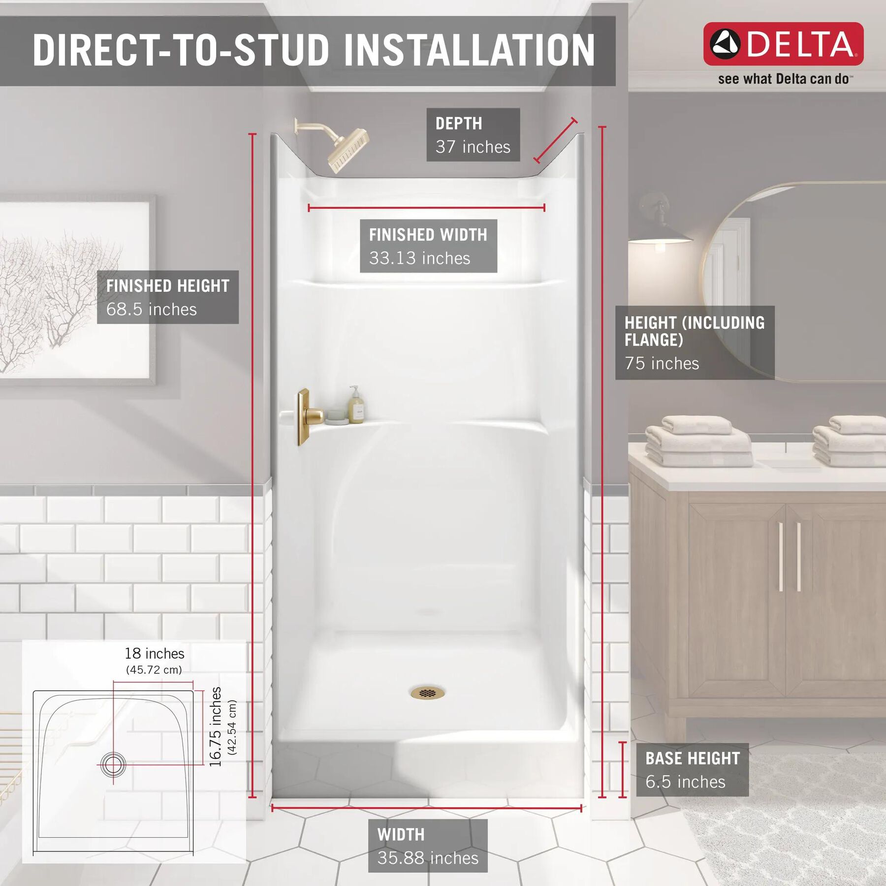 36" x 37" One Piece Shower
