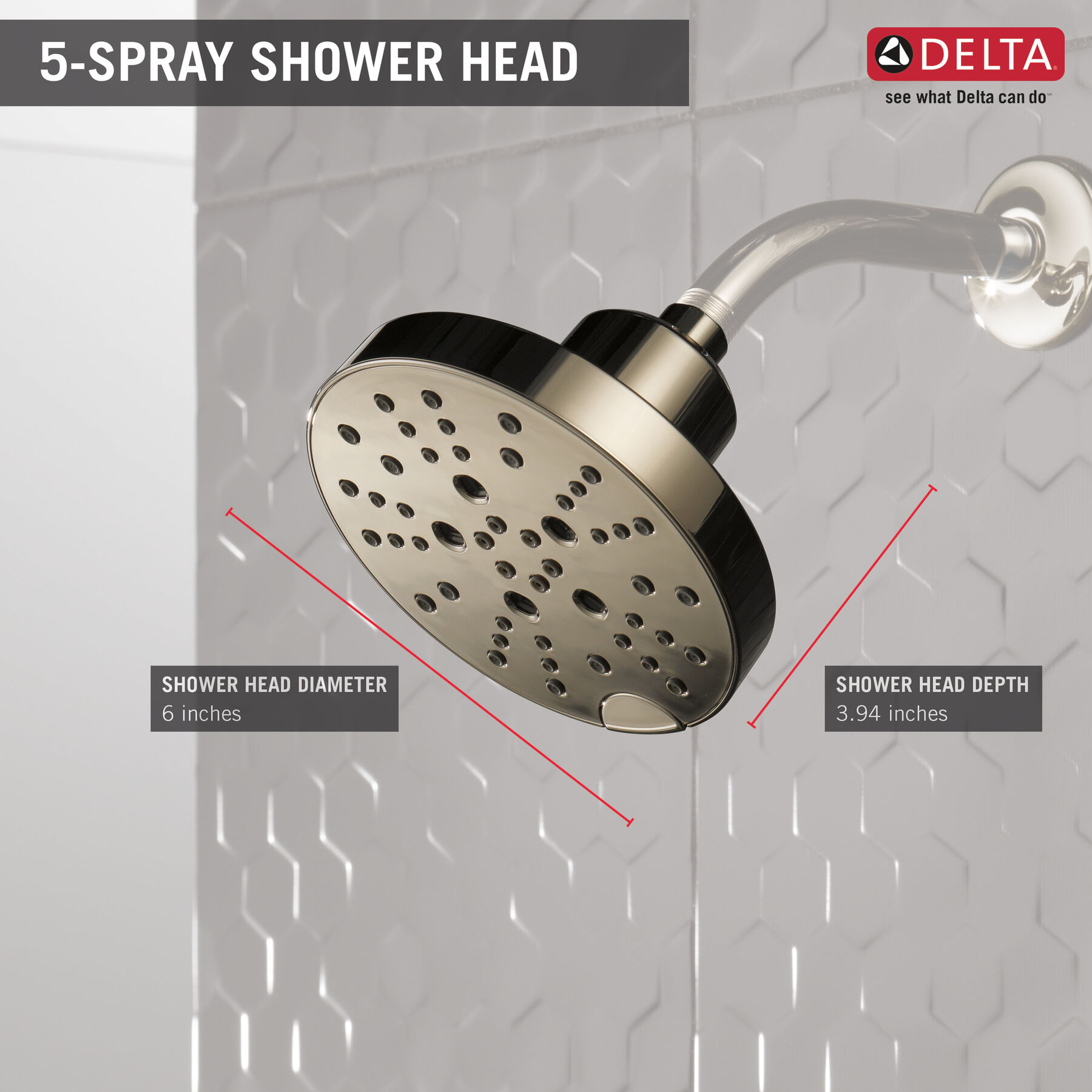 H<sub>2</sub>Okinetic&reg; 5-Setting Contemporary Raincan Shower Head
