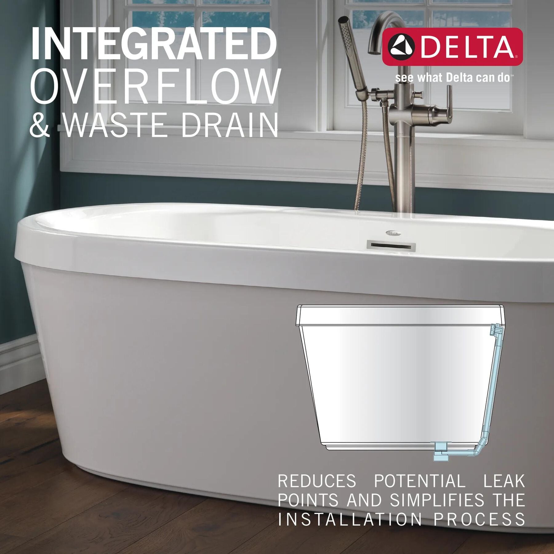 68" x 36" Freestanding Tub with Integrated Waste and  Overflow
