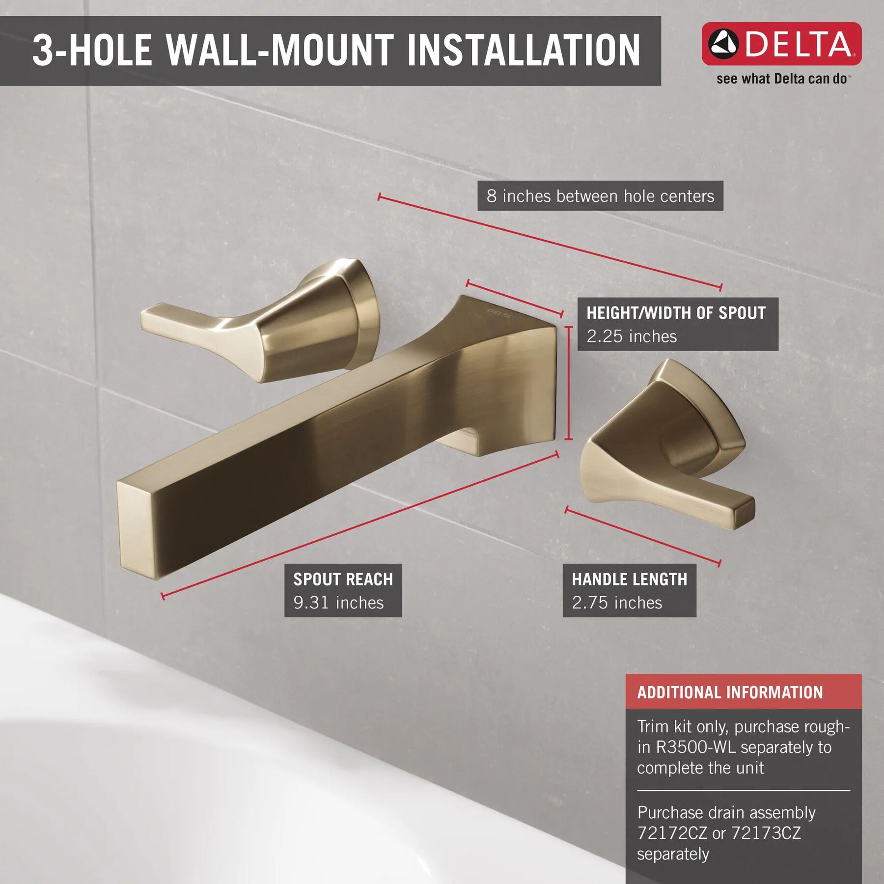 Two Handle Wall Mount Bathroom Faucet Trim
