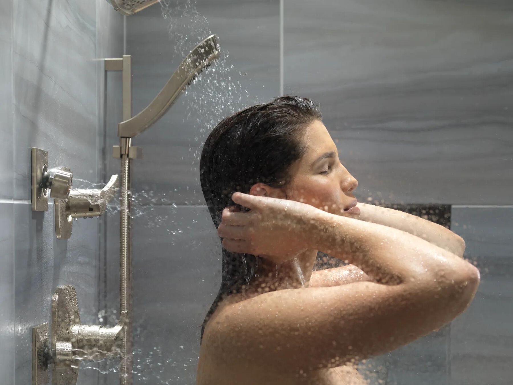 H<sub>2</sub>Okinetic&reg; 4-Setting Slide Bar Hand Shower
