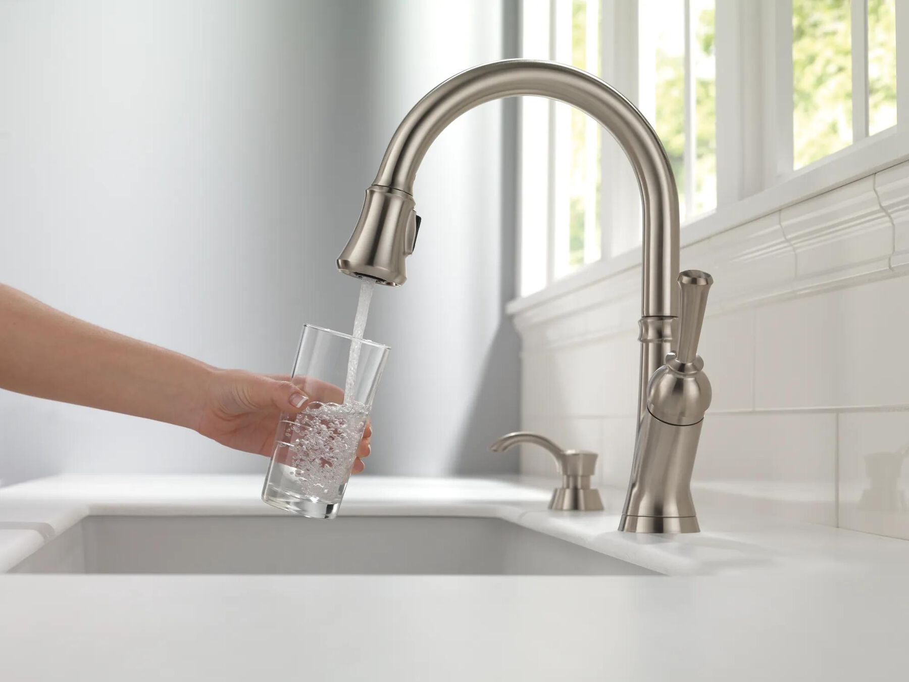 Single Handle Pull-Down Kitchen Faucet with Soap Dispenser