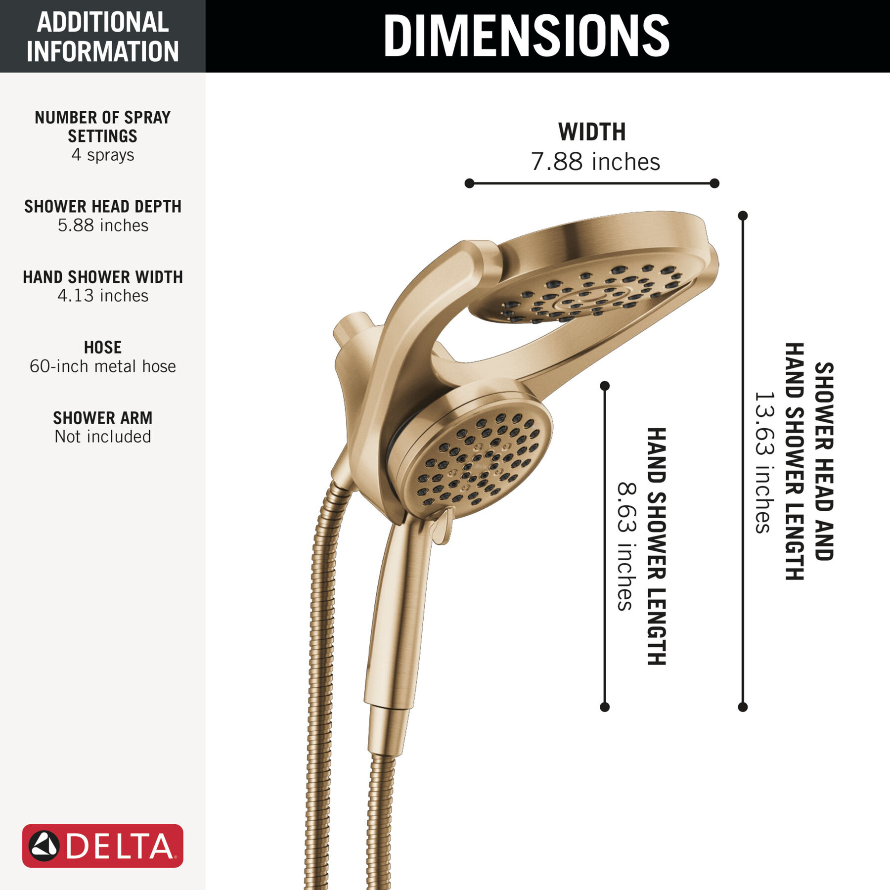 HydroRain&reg; 4-Setting Two-in-One Shower Head