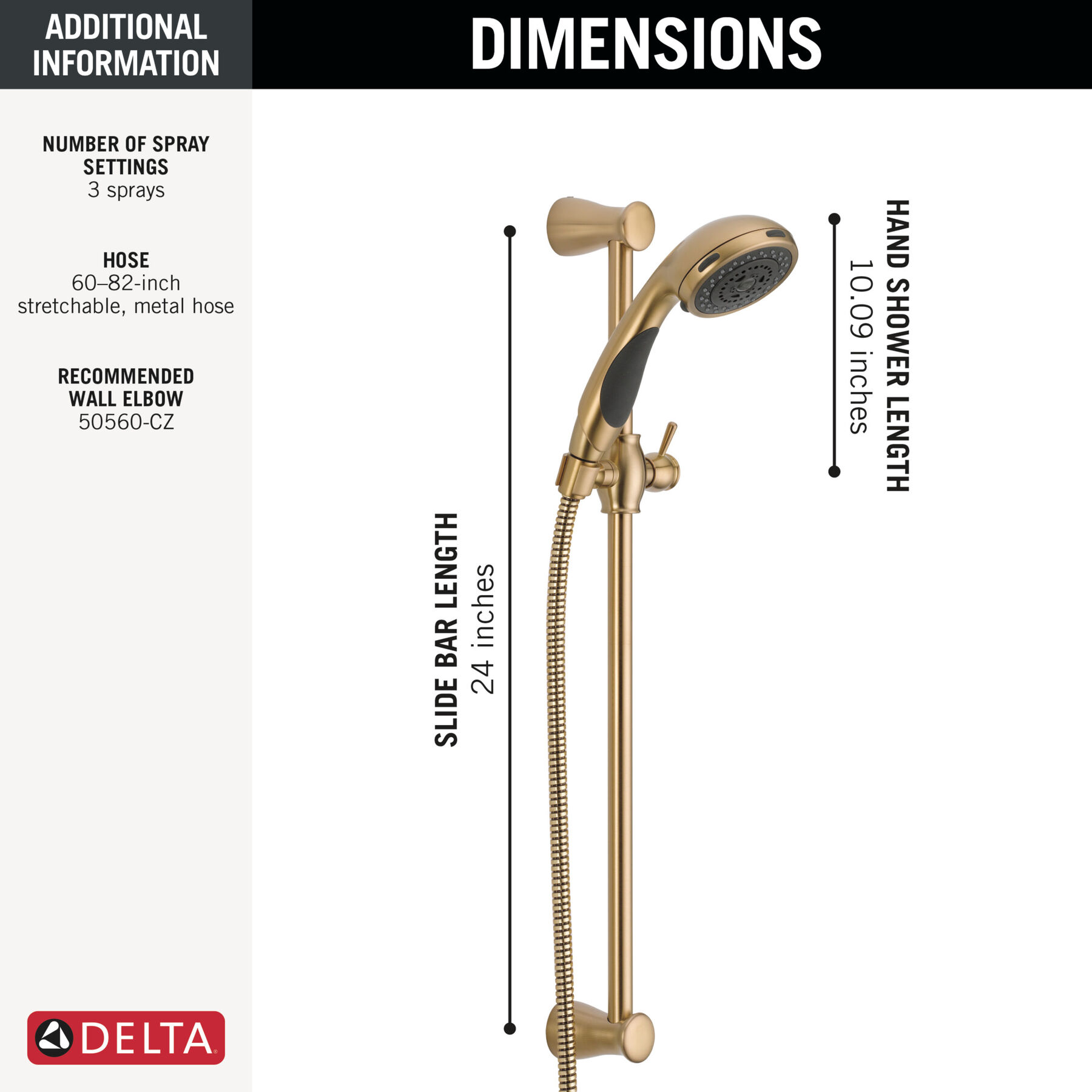 Premium 3-Setting Slide Bar Hand Shower