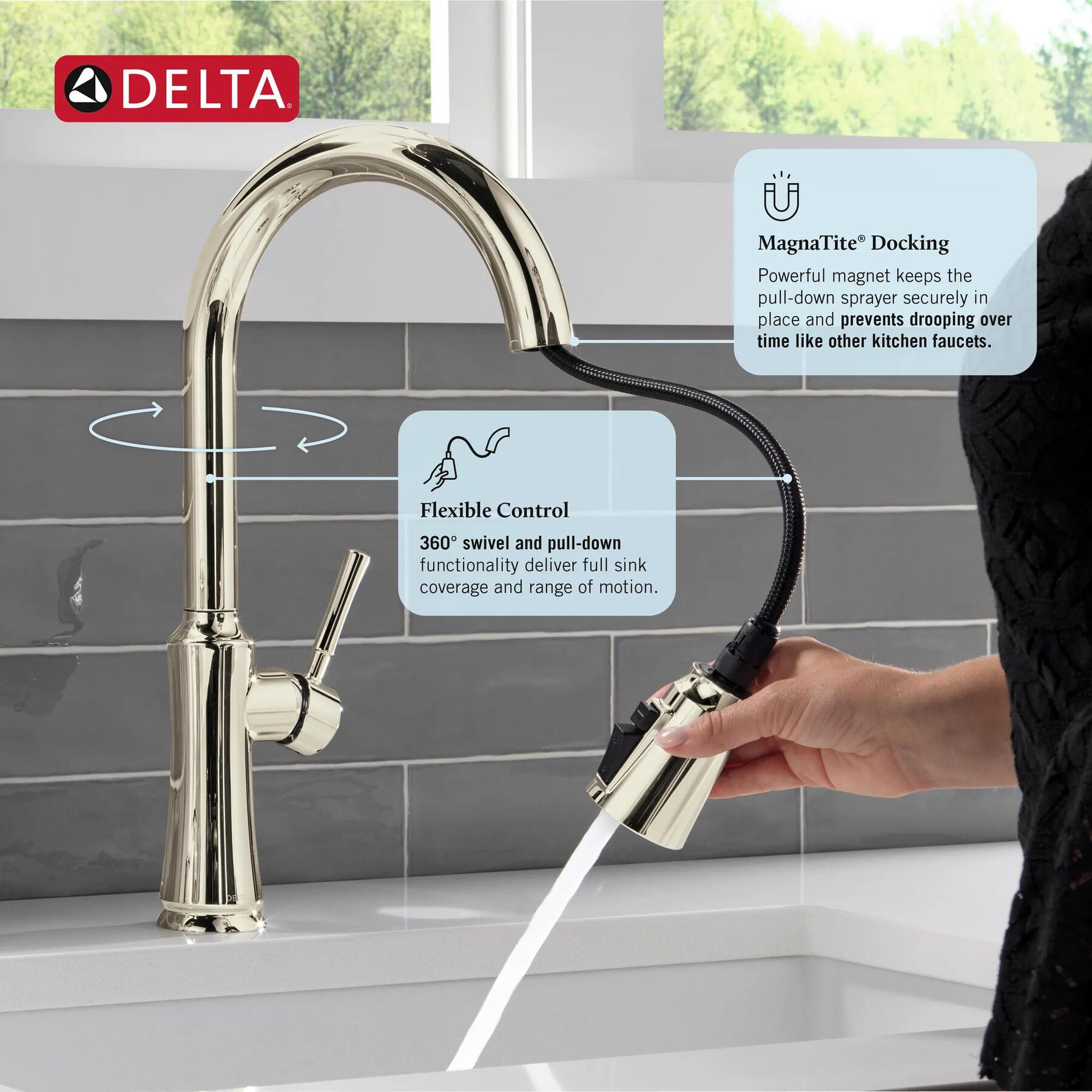 Single Handle Pull-Down Kitchen Faucet with Soap Dispenser and ShieldSpray&reg; Technology