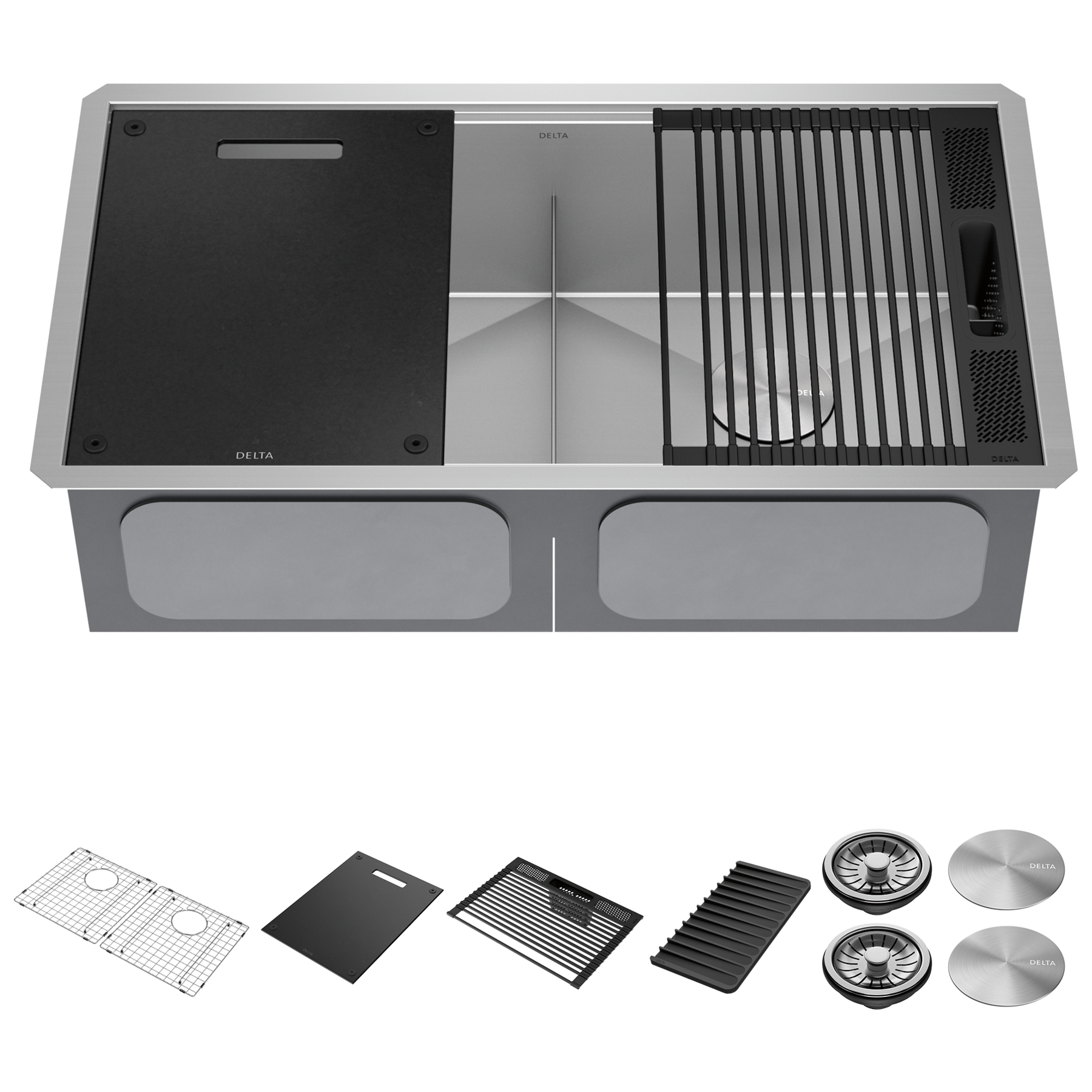 33&rdquo; Workstation Kitchen Sink Undermount&nbsp;16 Gauge&nbsp;Stainless Steel 50/50 Double Bowl with&nbsp;WorkFlow&trade; Ledge and&nbsp;Accessories