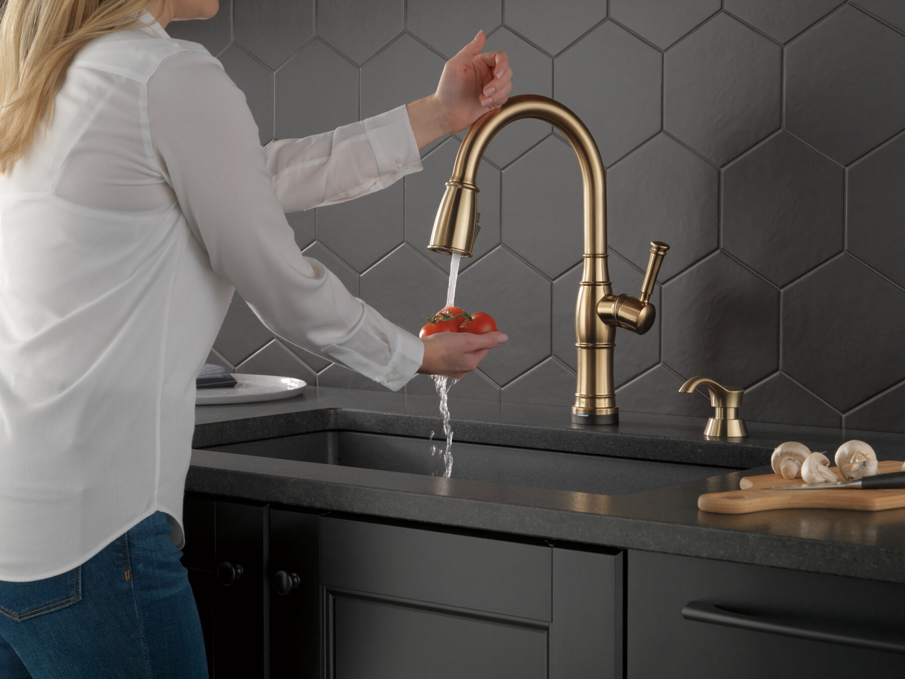 Single Handle Pull-Down Kitchen Faucet with Touch<sub>2</sub>O&reg; Technologyand Soap Dispenser (Recertified)