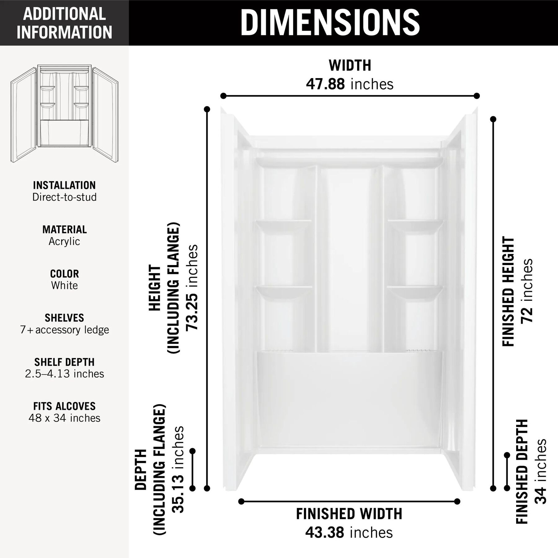 EverEdge Shower Wall 48x34"