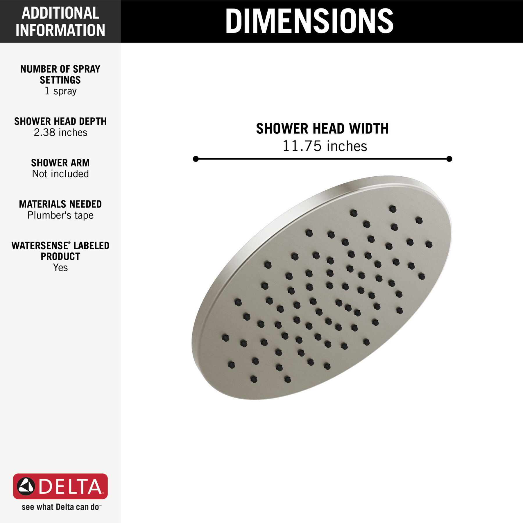 Single-Setting Metal Raincan Shower Head (Recertified)