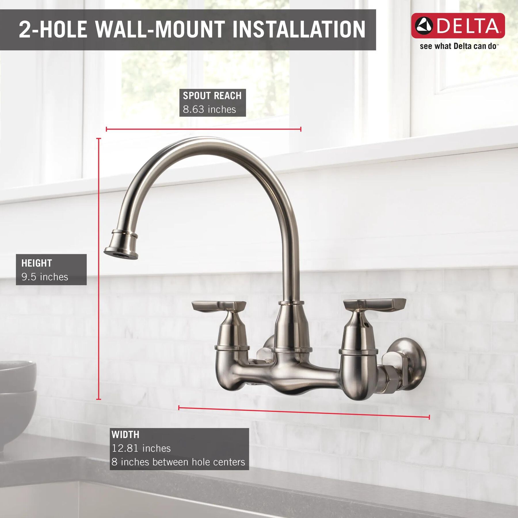 Two Handle Wall Mounted Kitchen Faucet (Recertified)