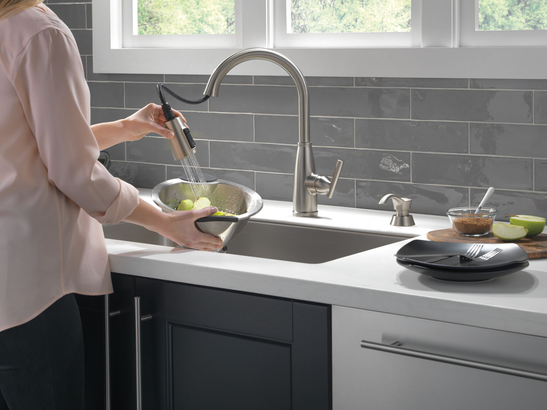 Single Handle Pull-Down Kitchen Faucet with Soap Dispenser and ShieldSpray&reg; Technology (Recertified)