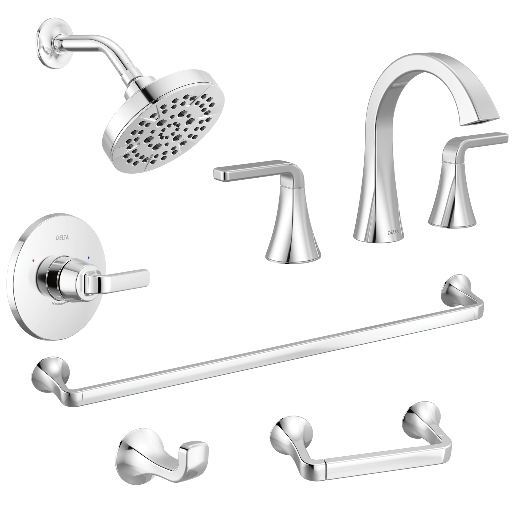 Widespread Lavatory Faucet with 14 Series Shower Trim and Bathroom Accessories Bundle