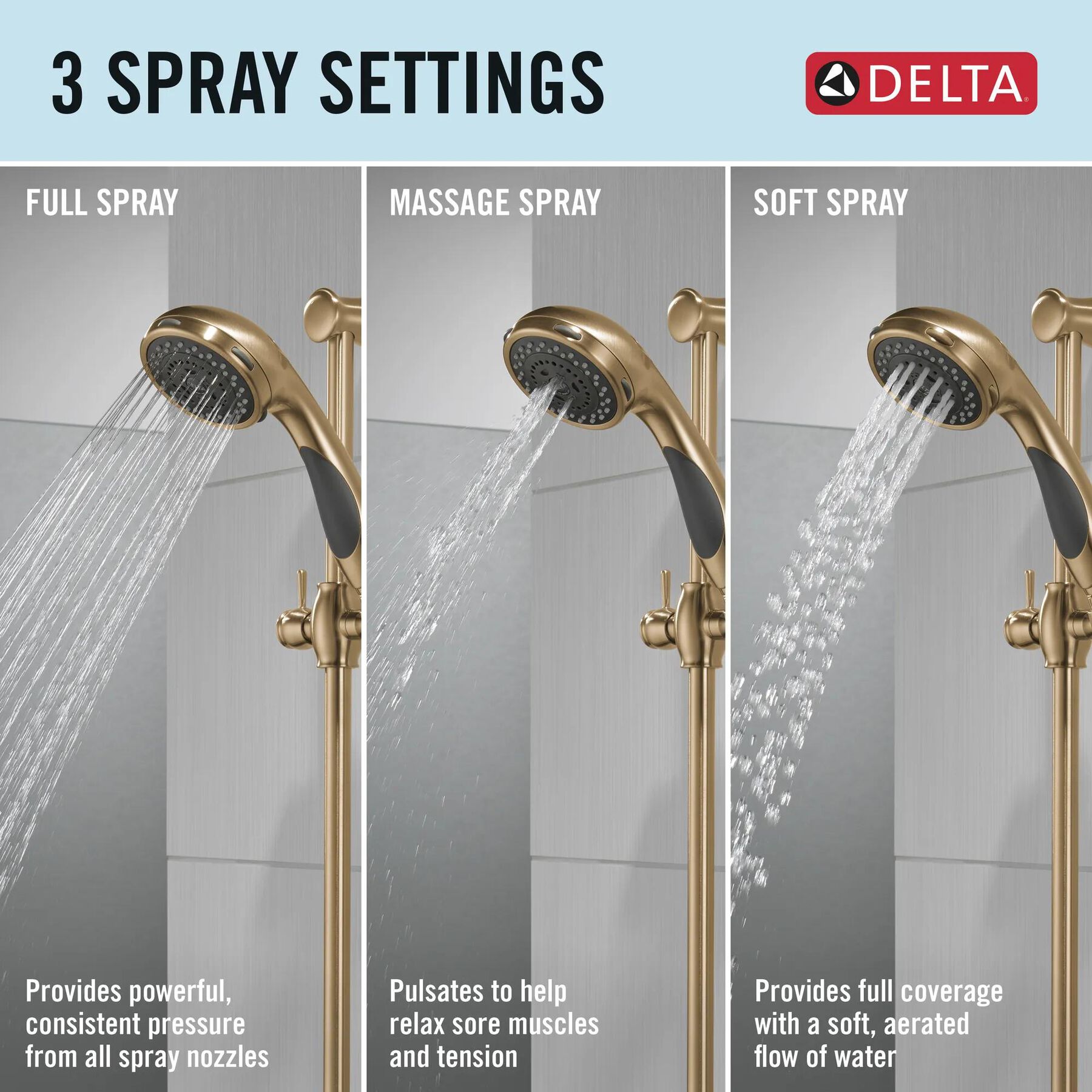 Premium 3-Setting Slide Bar Hand Shower