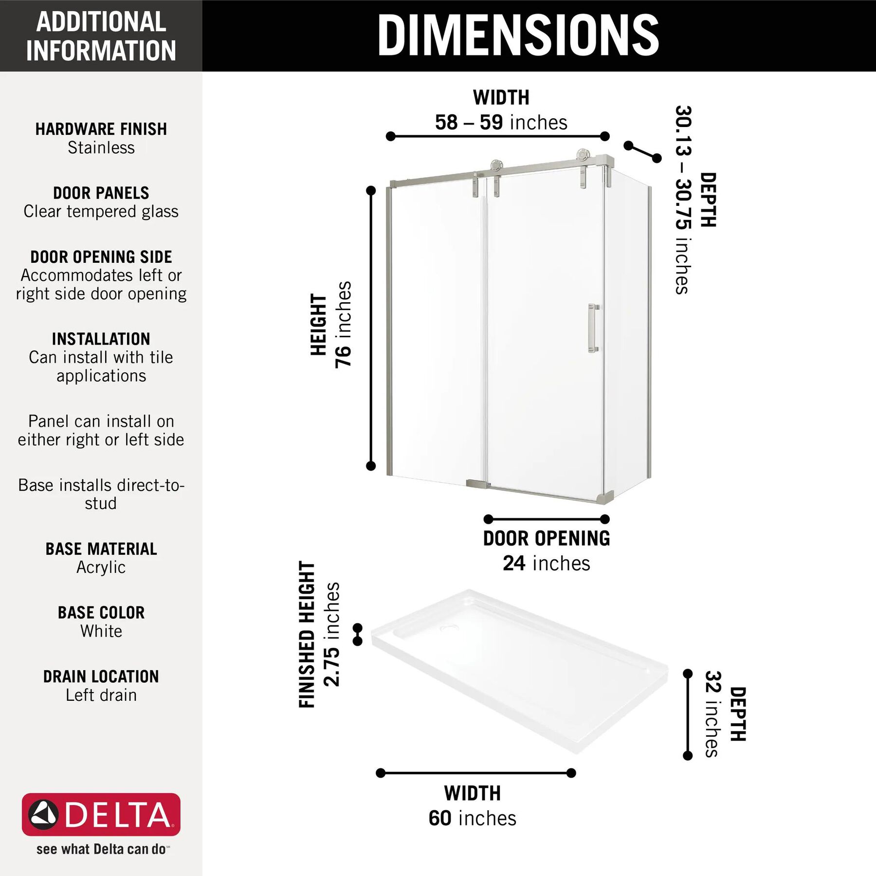 60x32 Corner Shower Bundle - Left