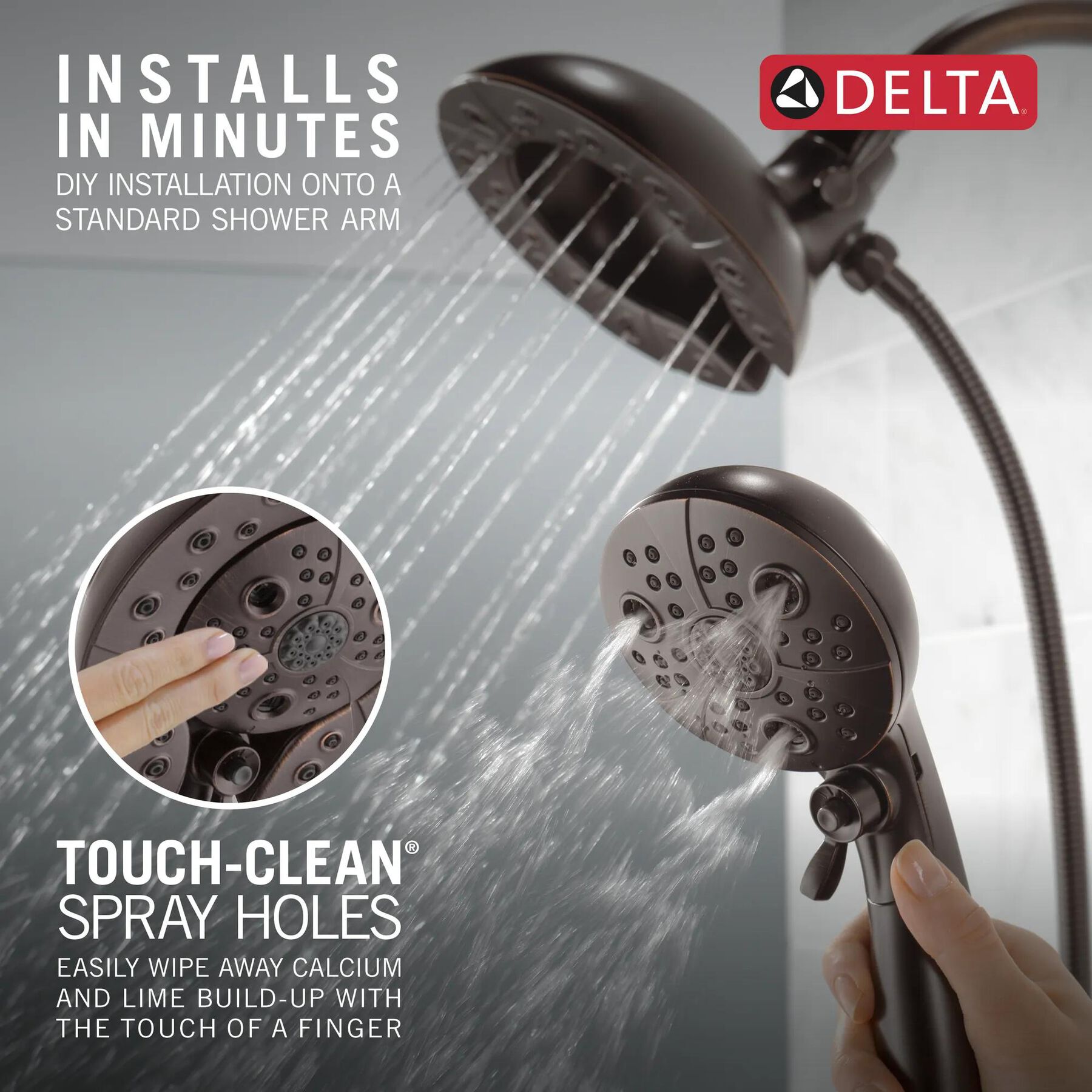 H<sub>2</sub>Okinetic&reg; In2ition&reg; 5-Setting Two-in-One Shower