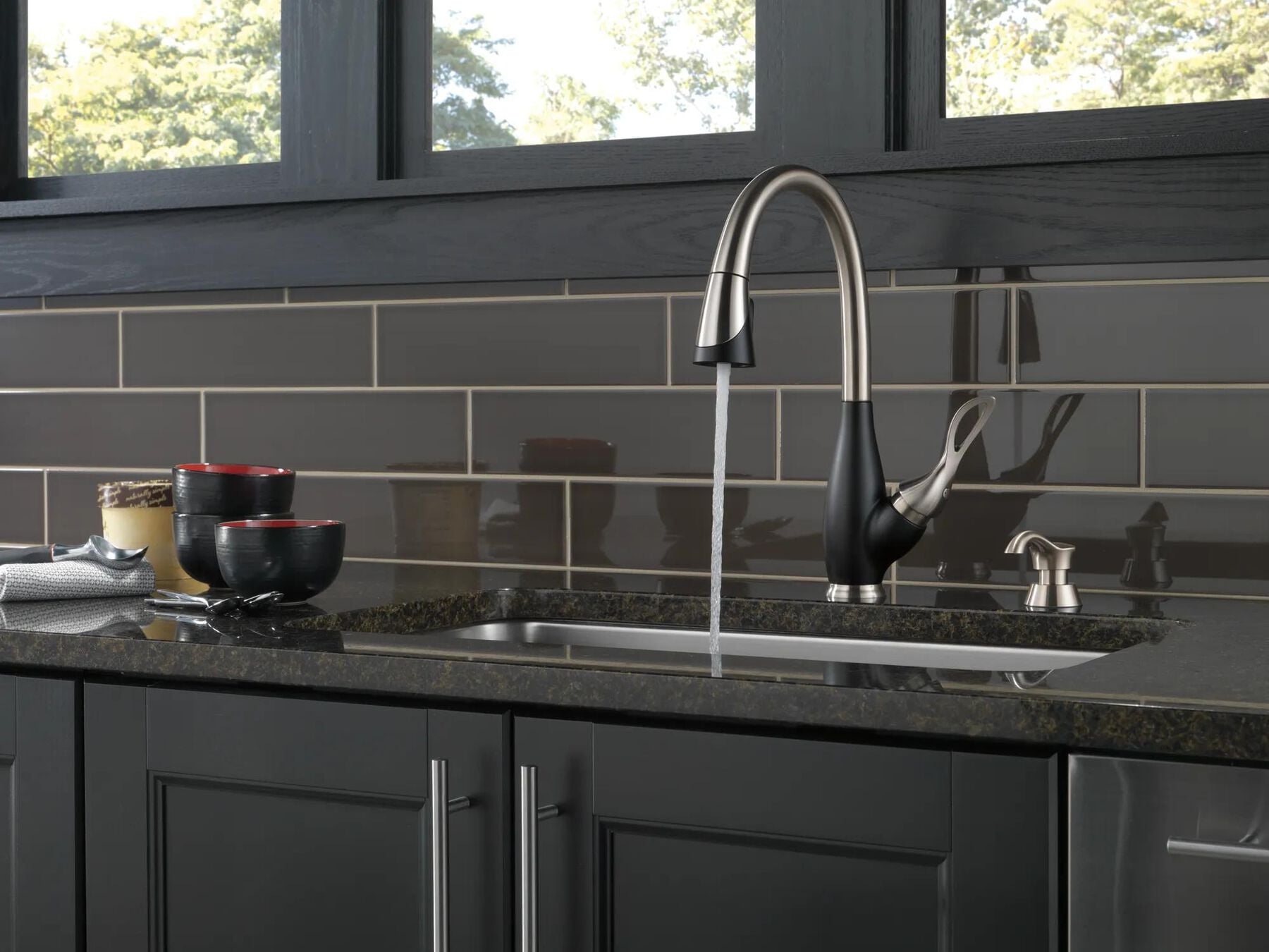 Single Handle Pull-Down Kitchen Faucet with Soap Dispenser