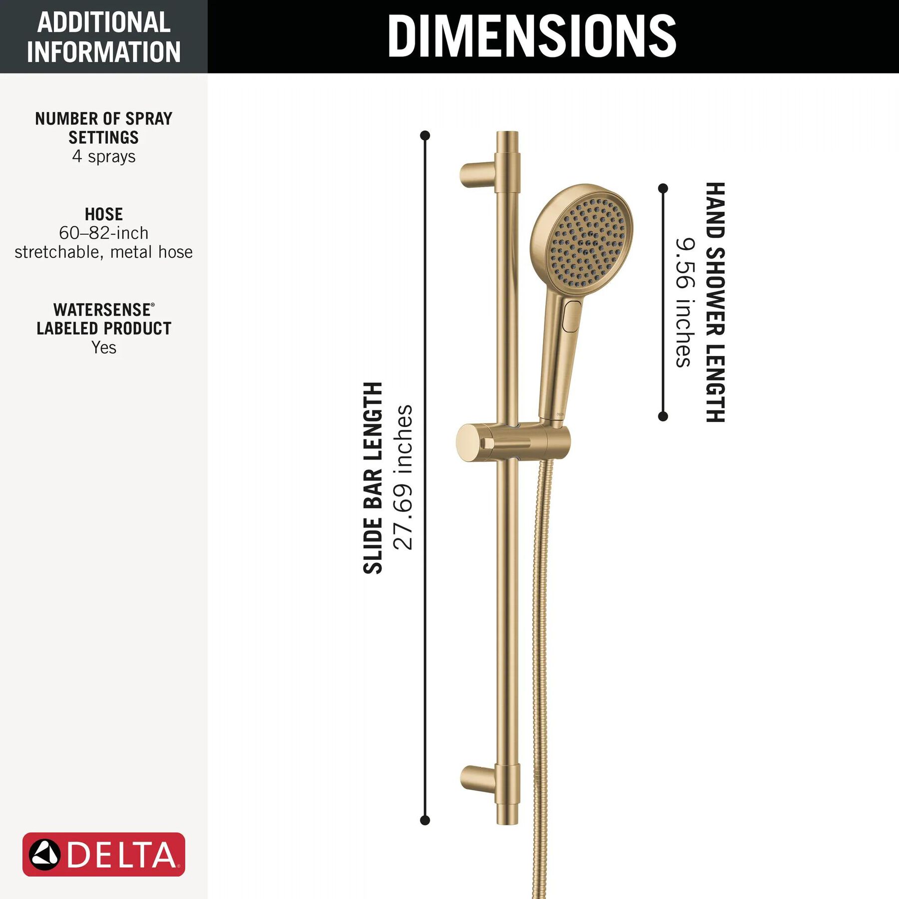 4-Setting Hand Shower with Slide Bar featuring FeatherRain&trade; Spray