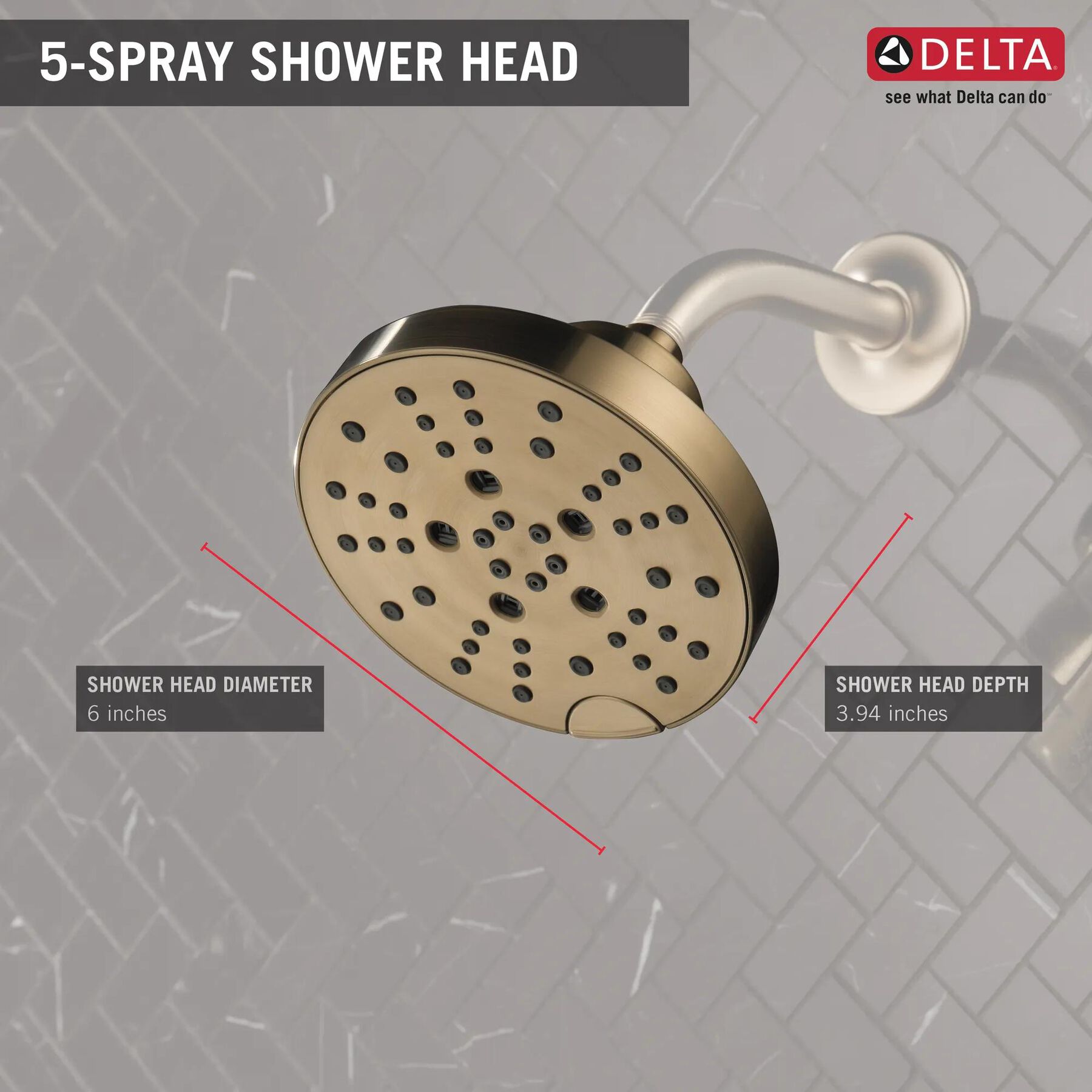 H<sub>2</sub>Okinetic&reg; 5-Setting Contemporary Raincan Shower Head (Recertified)