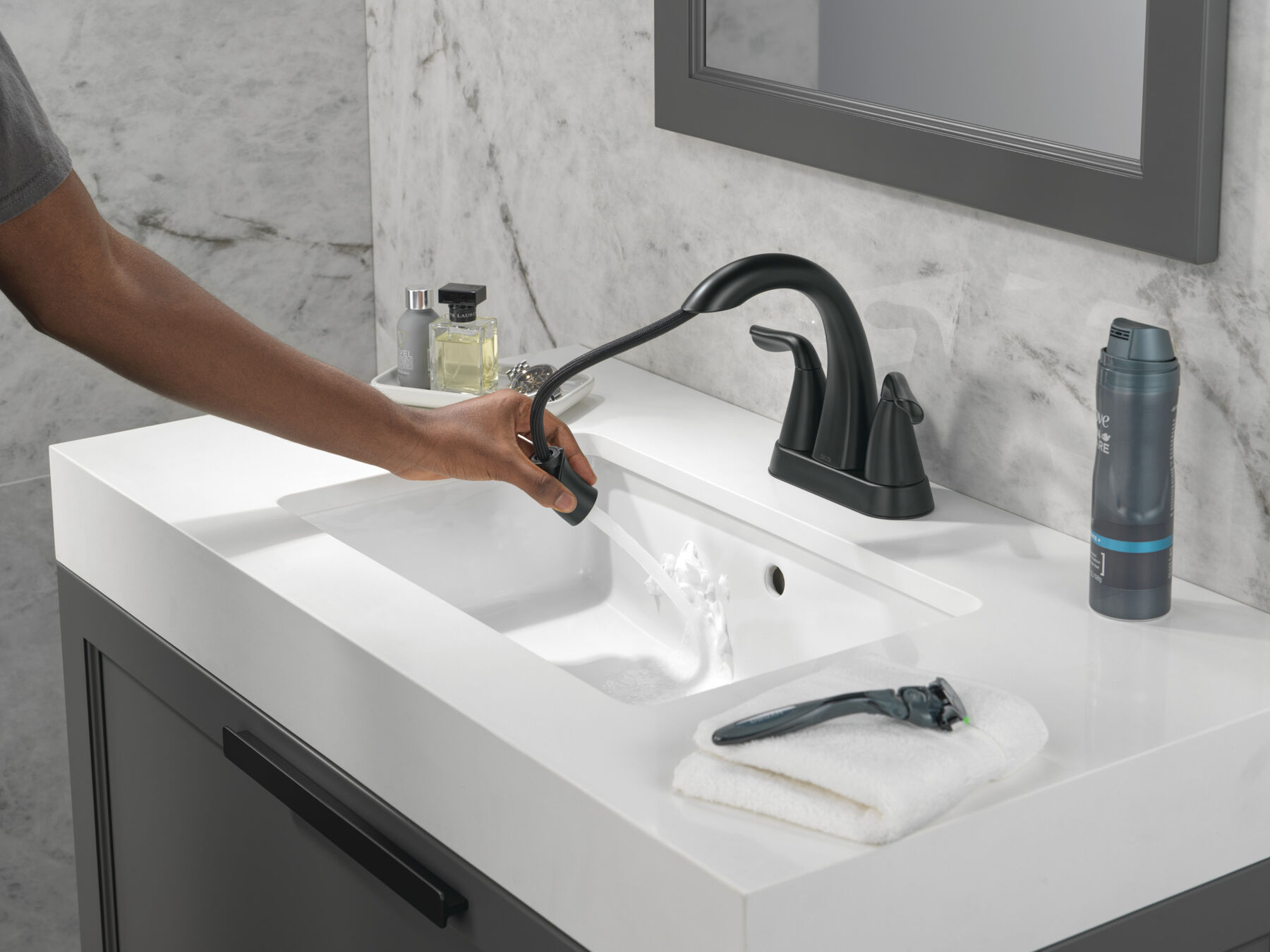 Two Handle Centerset Pull-Down Bathroom Faucet
