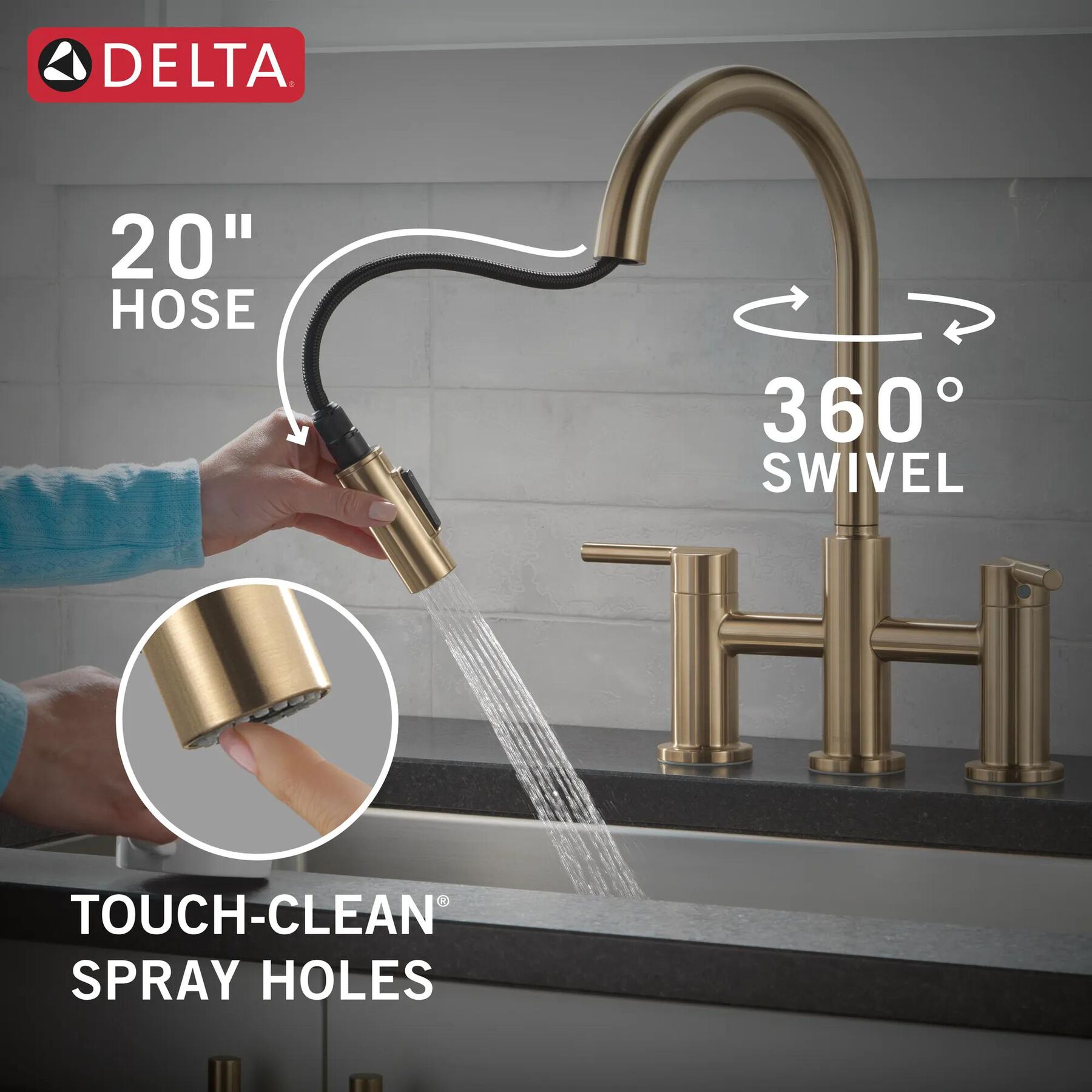 Two Handle Pull-Down Bridge Kitchen Faucet (Recertified)