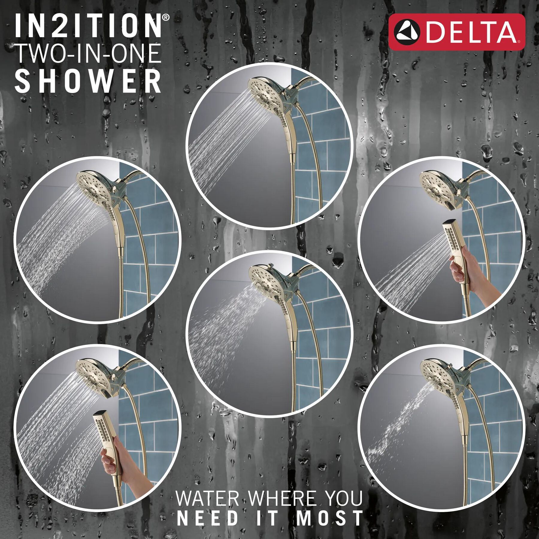 In2ition&reg; H<sub>2</sub>Okinetic&reg; 5-Setting Two-in-One Shower