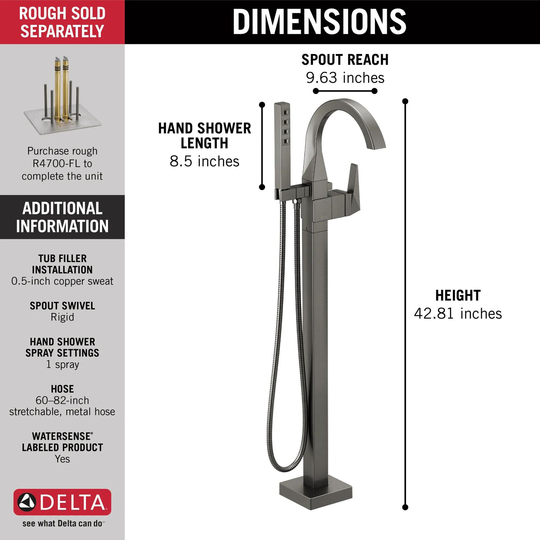 Single Handle Floor Mount Tub Filler Trim (Recertified)