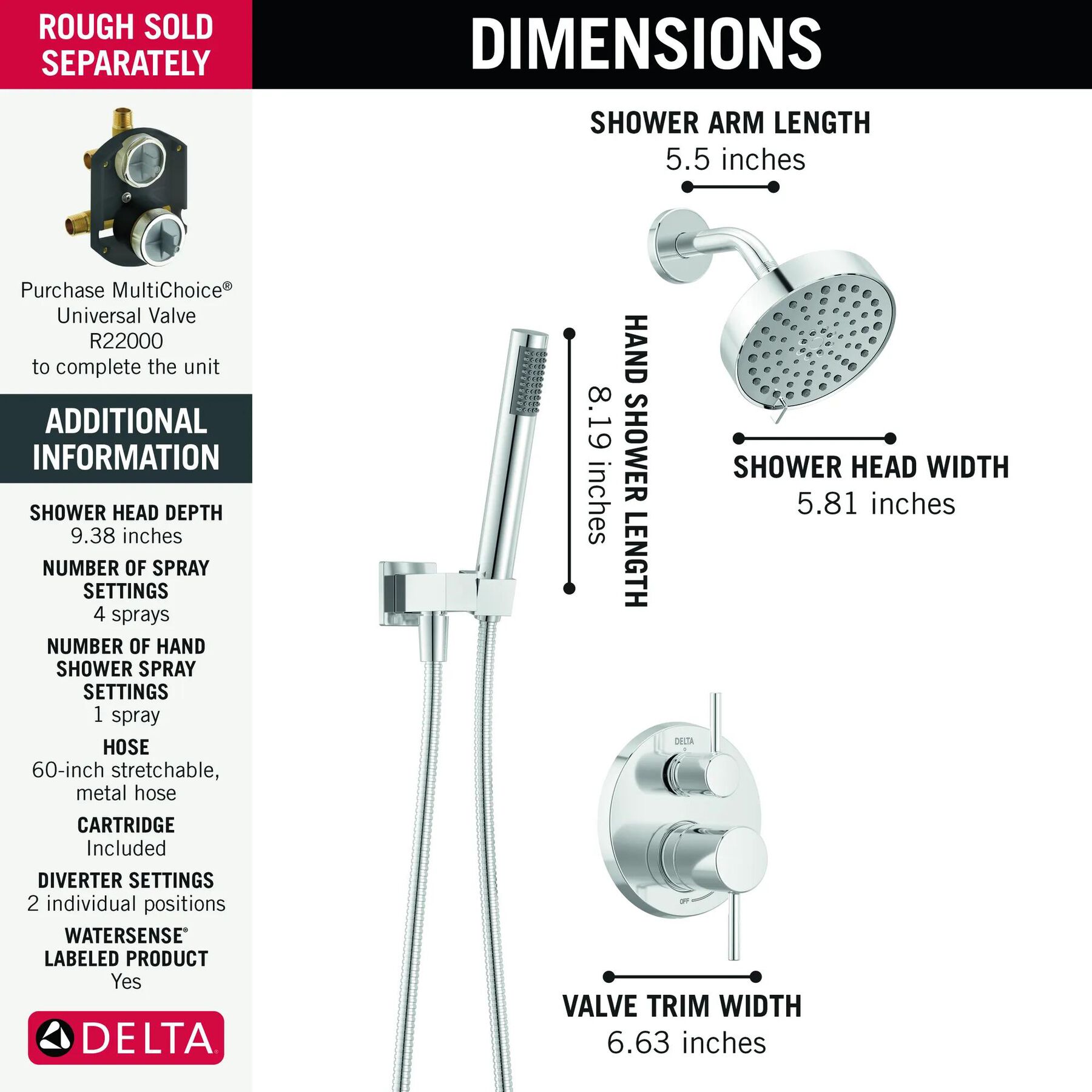 14S Shower Trim w Fixed Head & Hand Shower