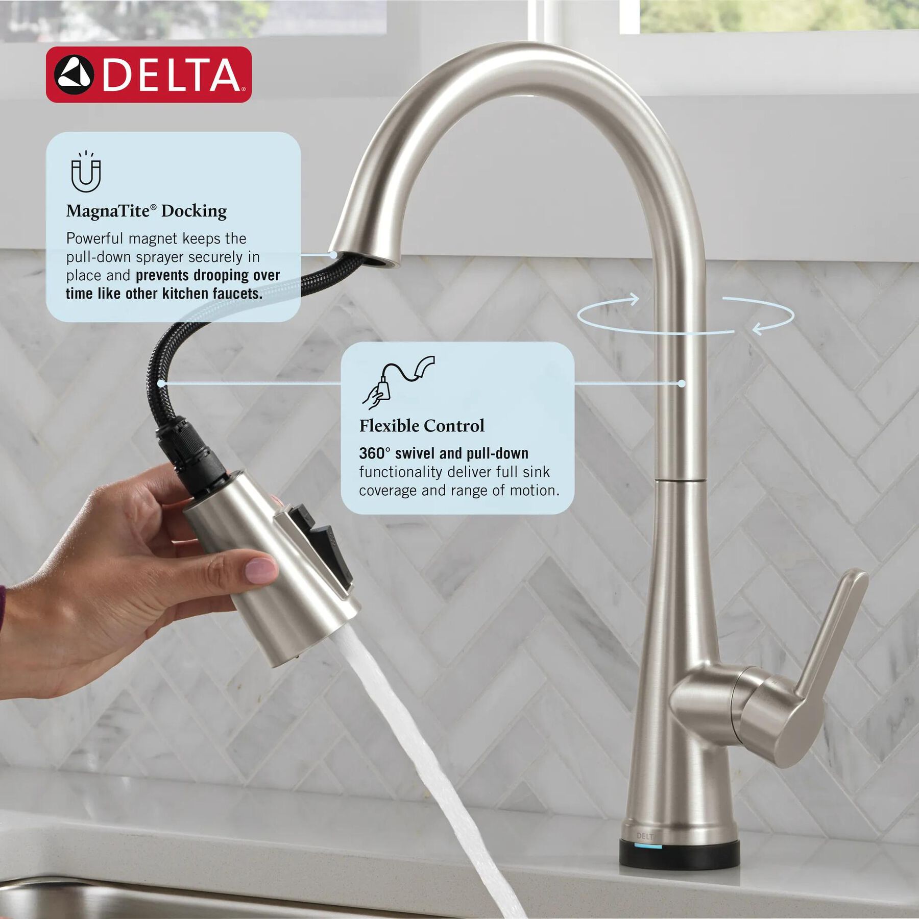 Single Handle Pull-Down Touch<sub>2</sub>O&reg; Technology Kitchen Faucet with Touchless Technology and Soap Dispenser