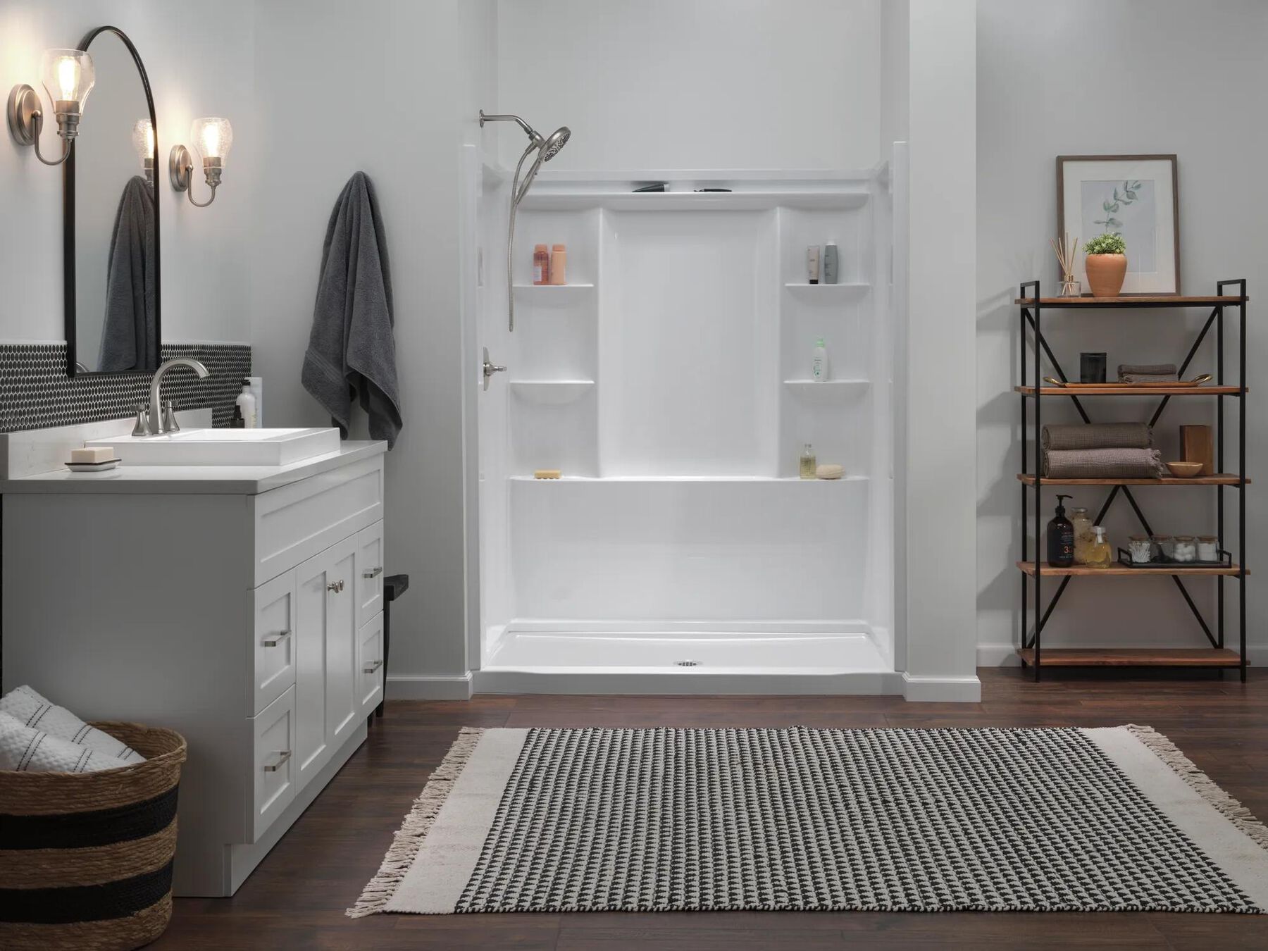 60x32 Alcove Shower Base and Wall Set Bundle - Center Drain