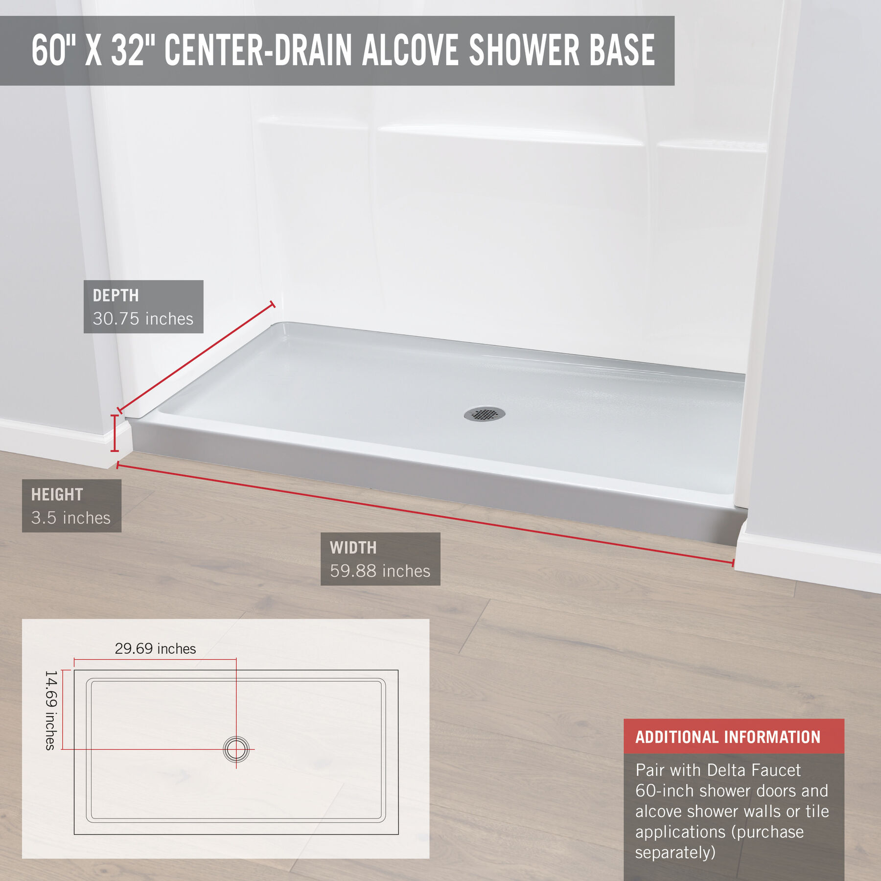 Classic 400 60" x 32" Shower Base Center Drain