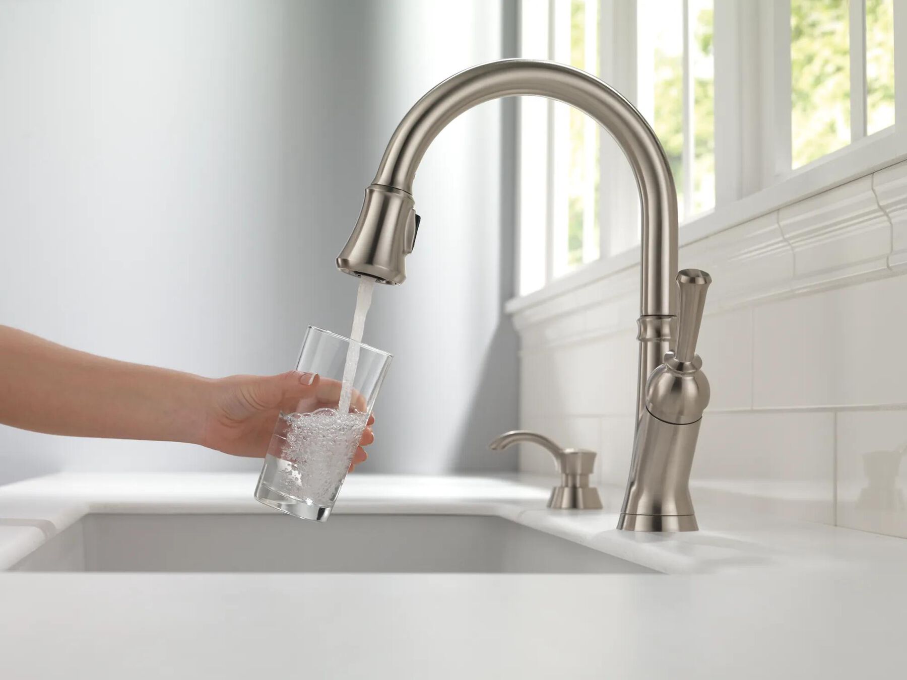 Single Handle Pull-Down Kitchen Faucet with Soap Dispenser
