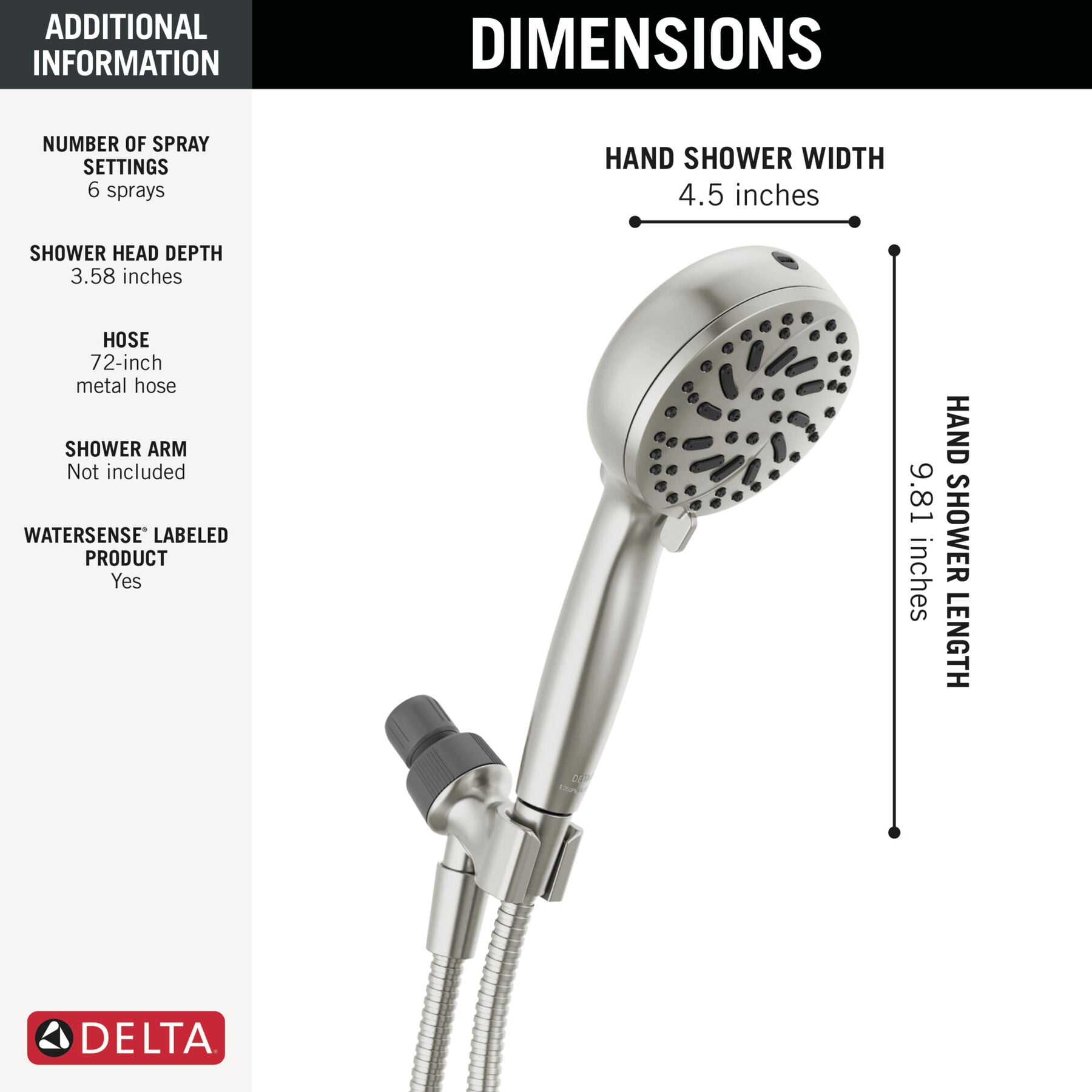 6-Setting Hand Shower with Cleaning Spray
