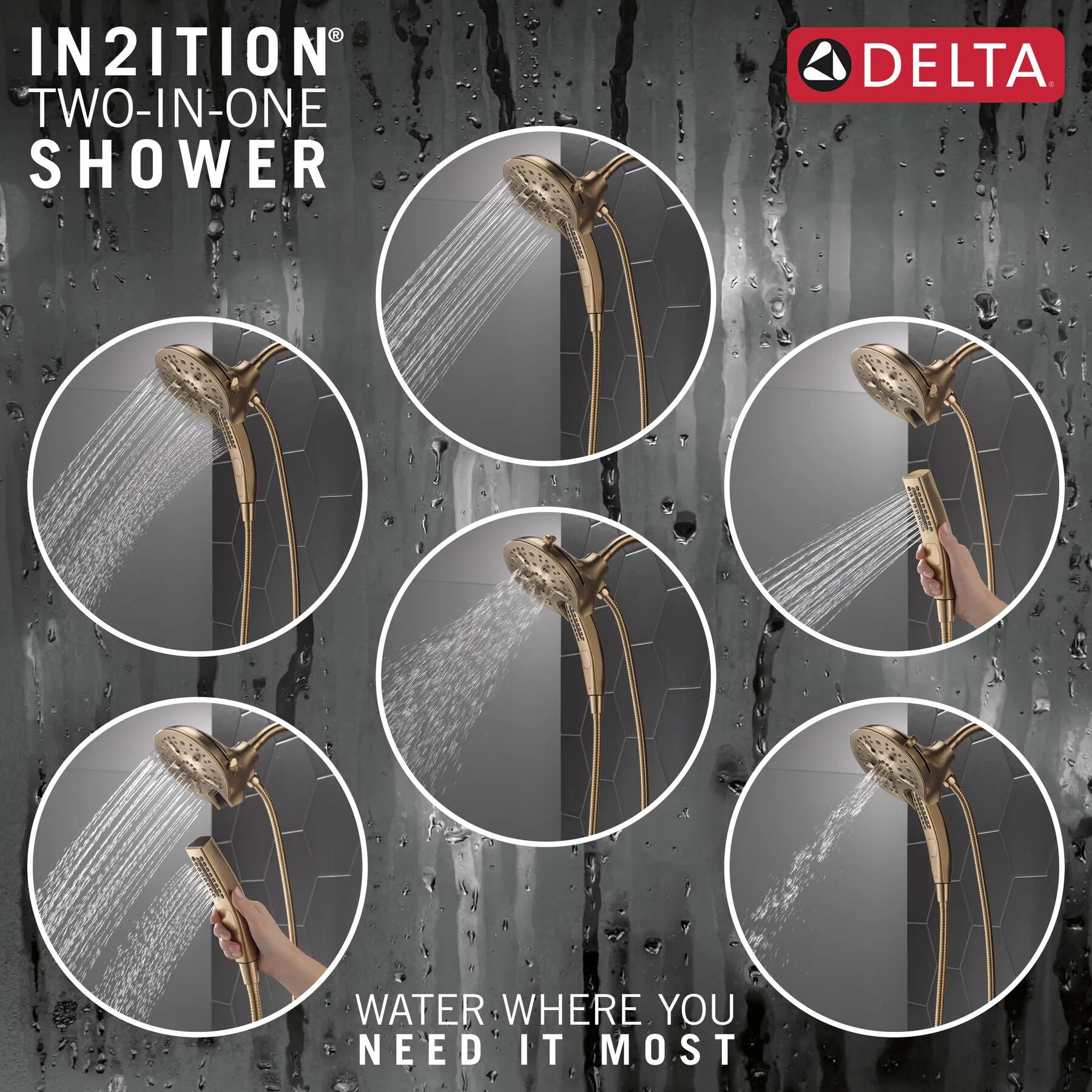In2ition&reg; H<sub>2</sub>Okinetic&reg; 5-Setting Two-in-One Shower