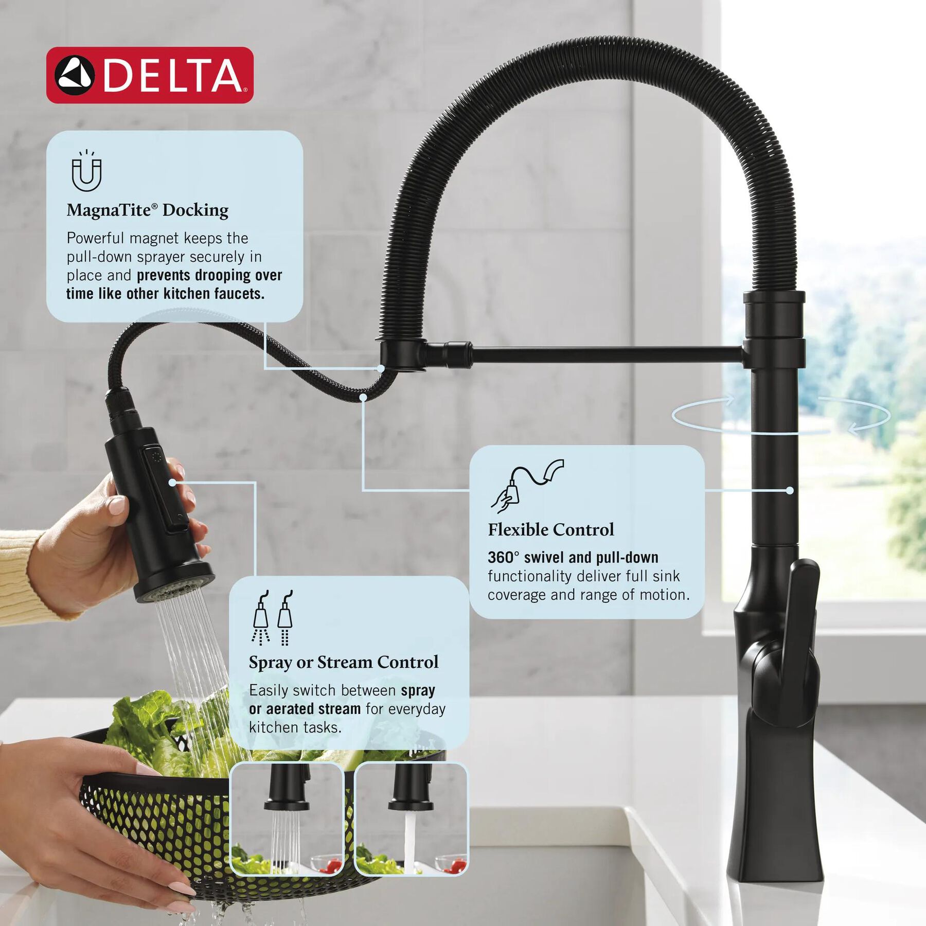 Single Handle Pull-Down Spring Kitchen Faucet