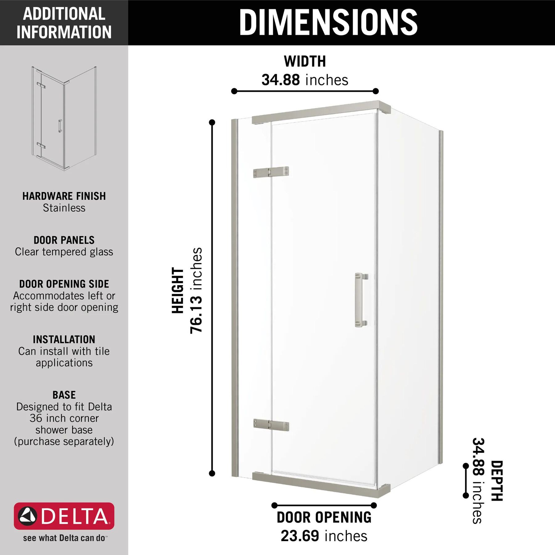 36&rdquo;x36&rdquo; Stainless Corner Shower Enclosure