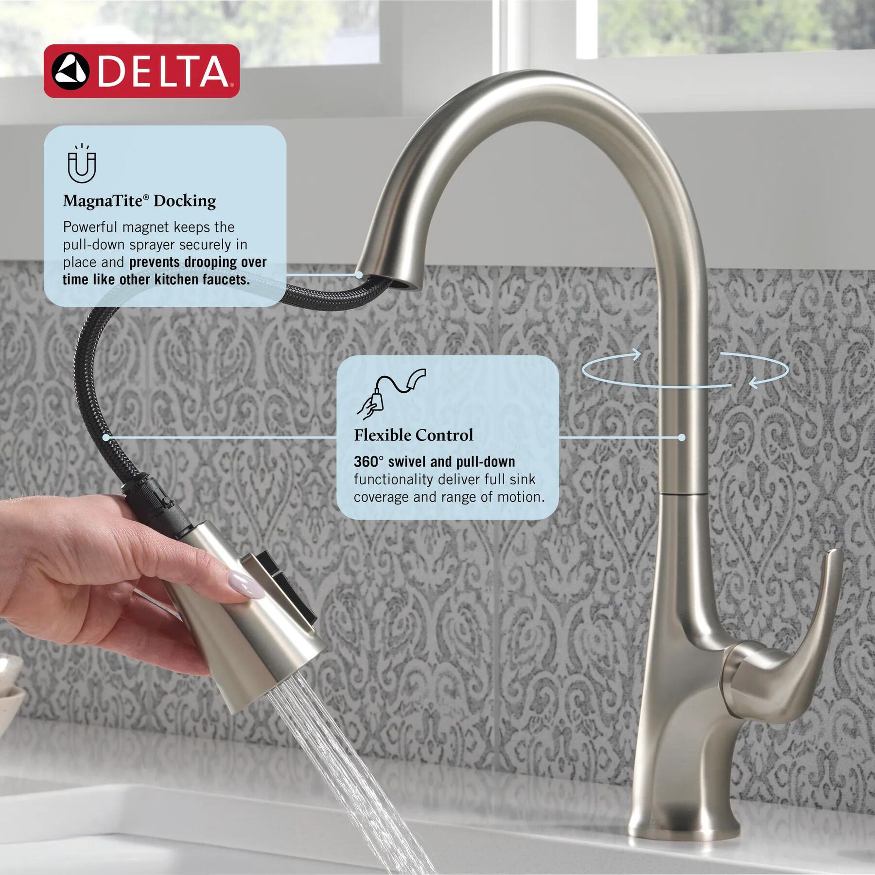 Single Handle Pull-Down Kitchen Faucet with Soap Dispenser and ShieldSpray&reg; Technology
