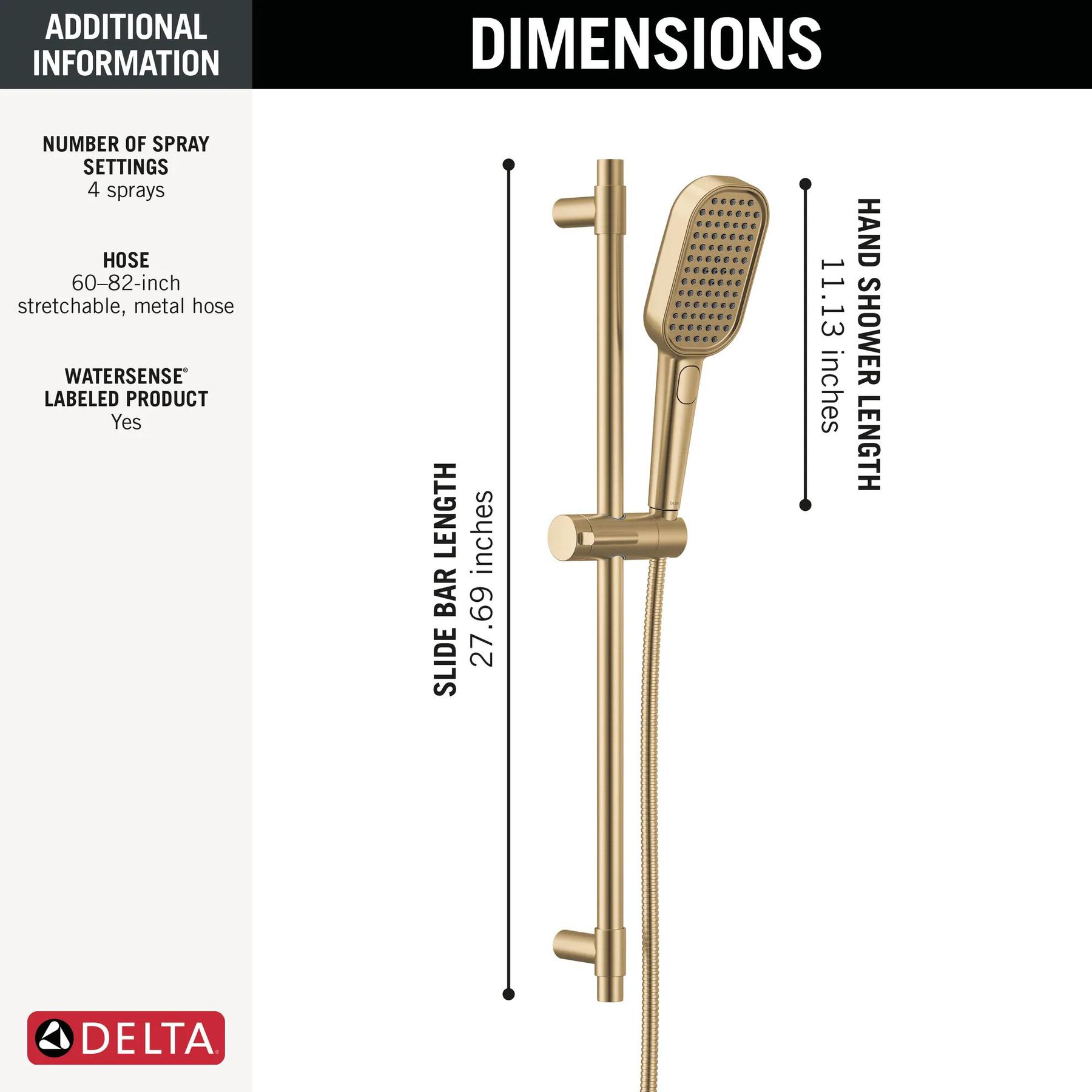 4-Setting Hand Shower with Slide Bar featuring FeatherRain&trade; Spray